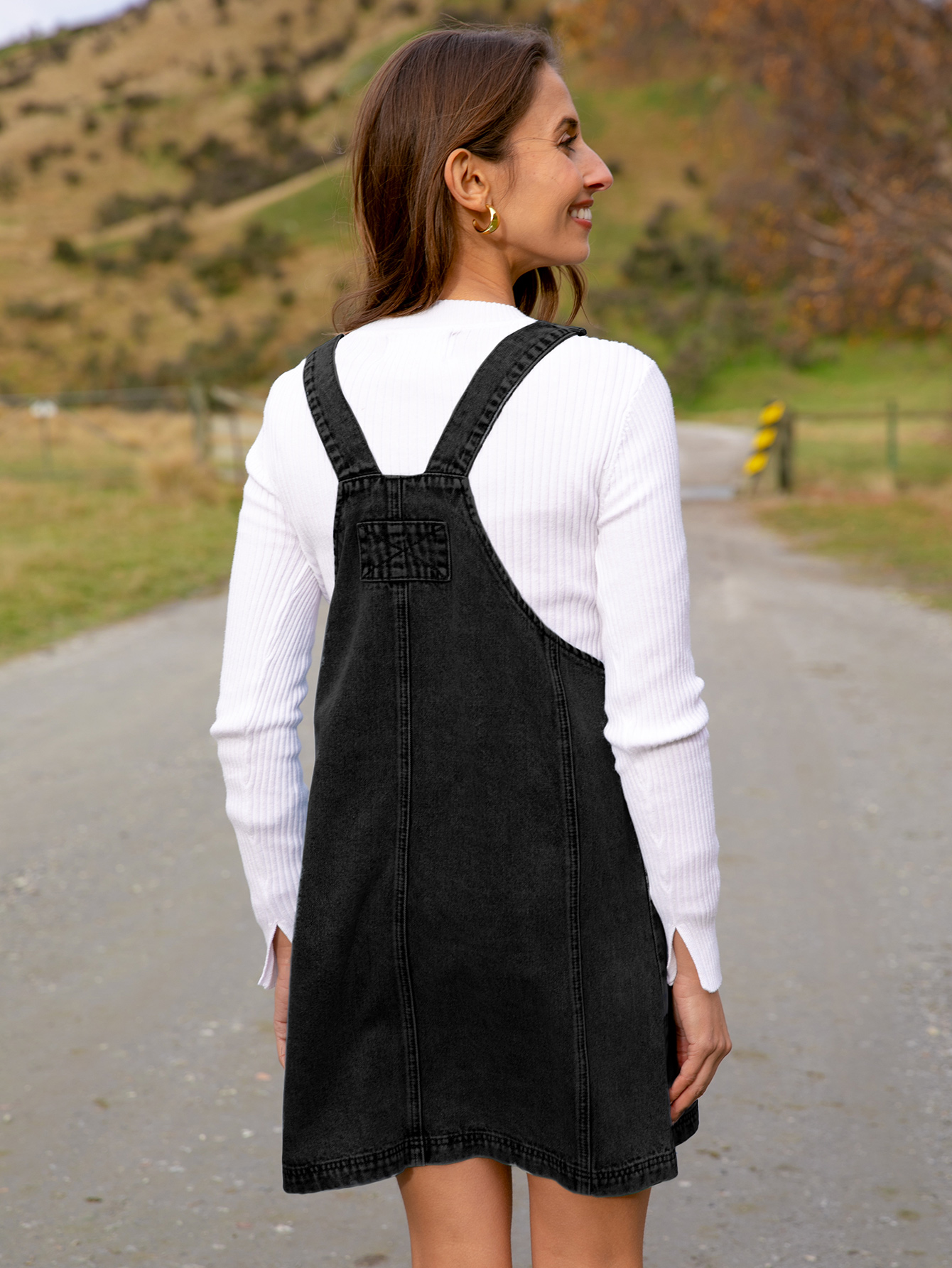 Denim Overall Jumper Dress with Pockets