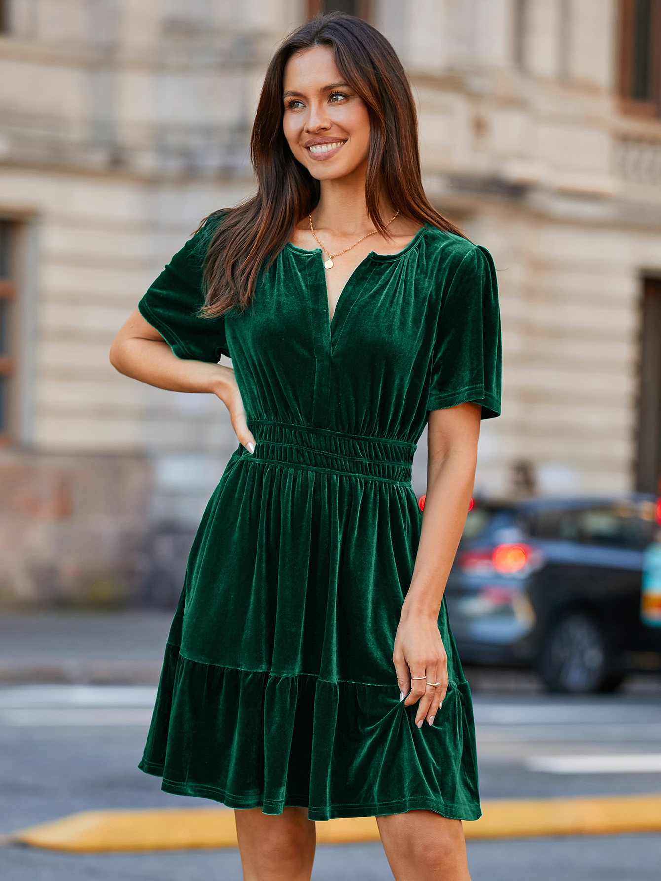 Glossy Velvet Cocktail Mini Dresses with Pockets