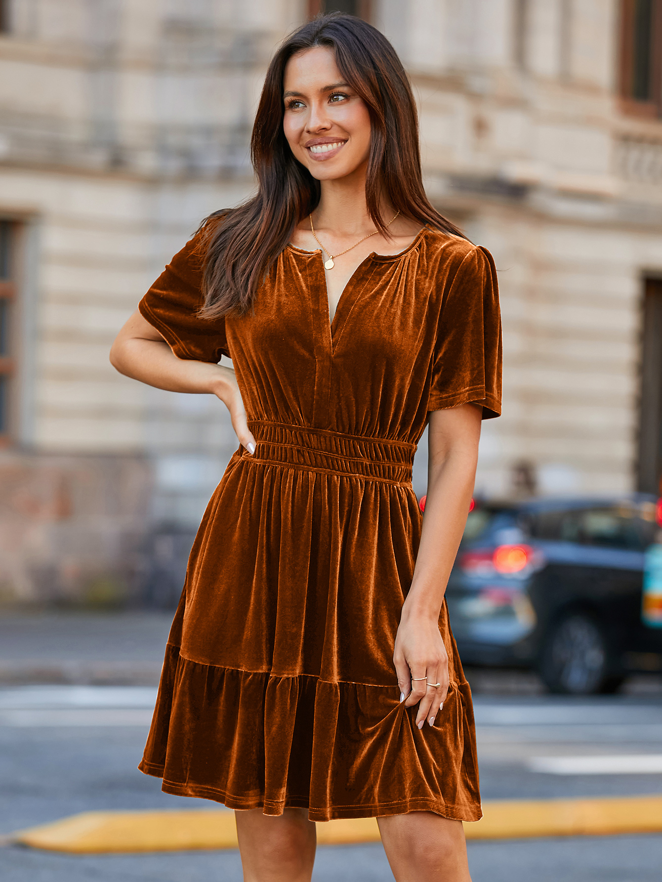 Glossy Velvet Cocktail Mini Dresses with Pockets