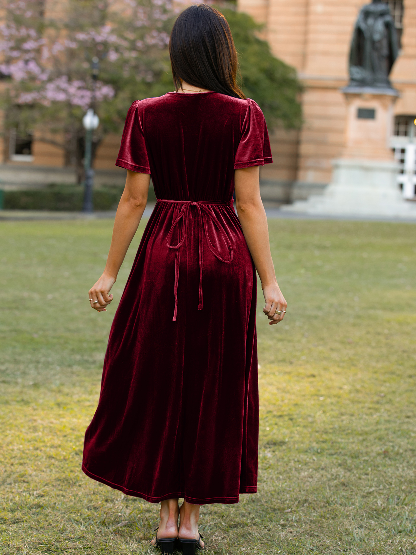 Velvet Wrap Dress V Neck Cocktail Maxi Dress