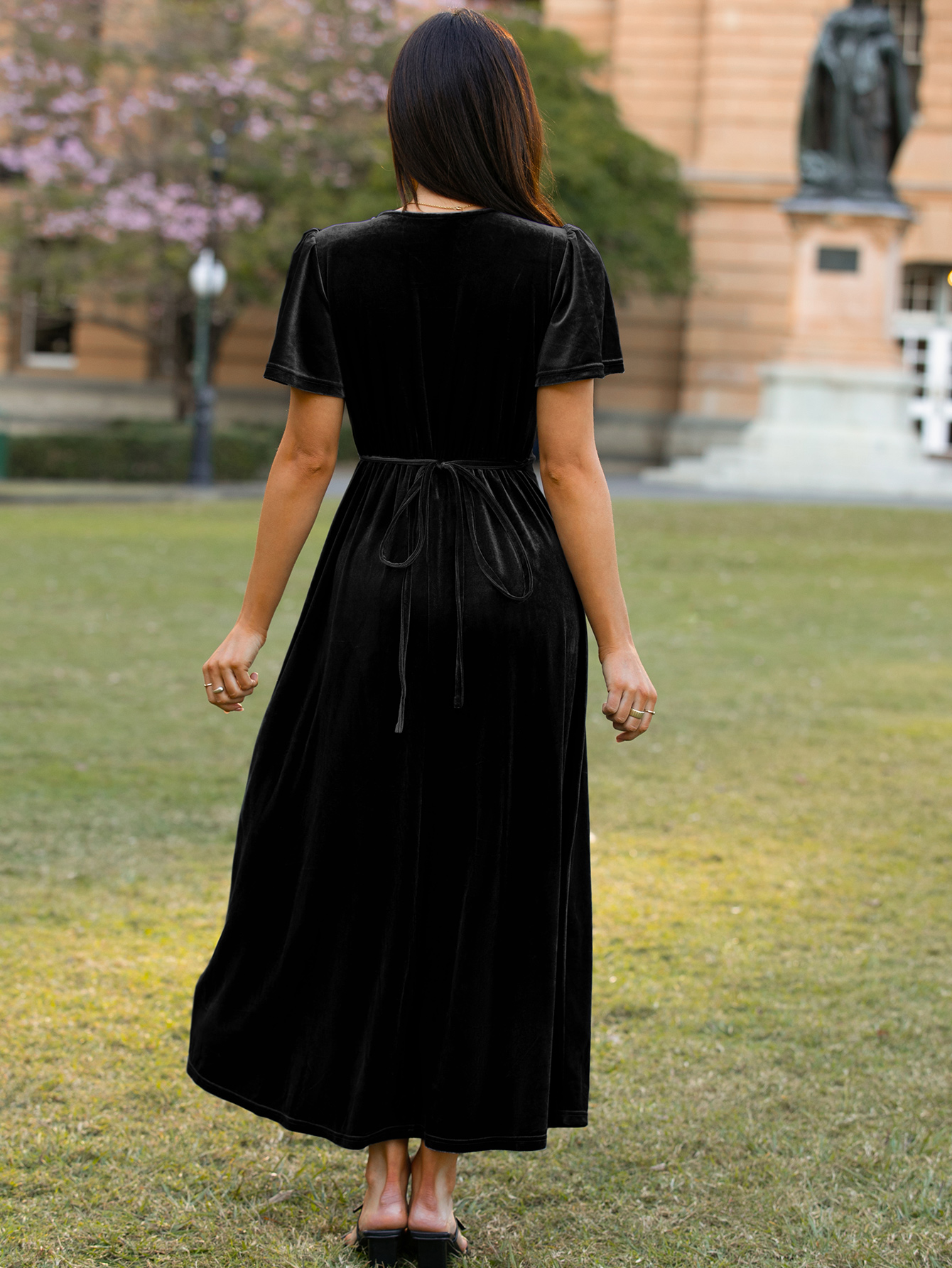 Velvet Wrap Dress V Neck Cocktail Maxi Dress