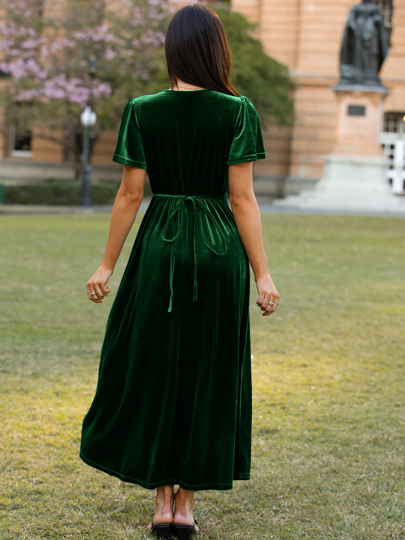 Velvet Wrap Dress V Neck Cocktail Maxi Dress