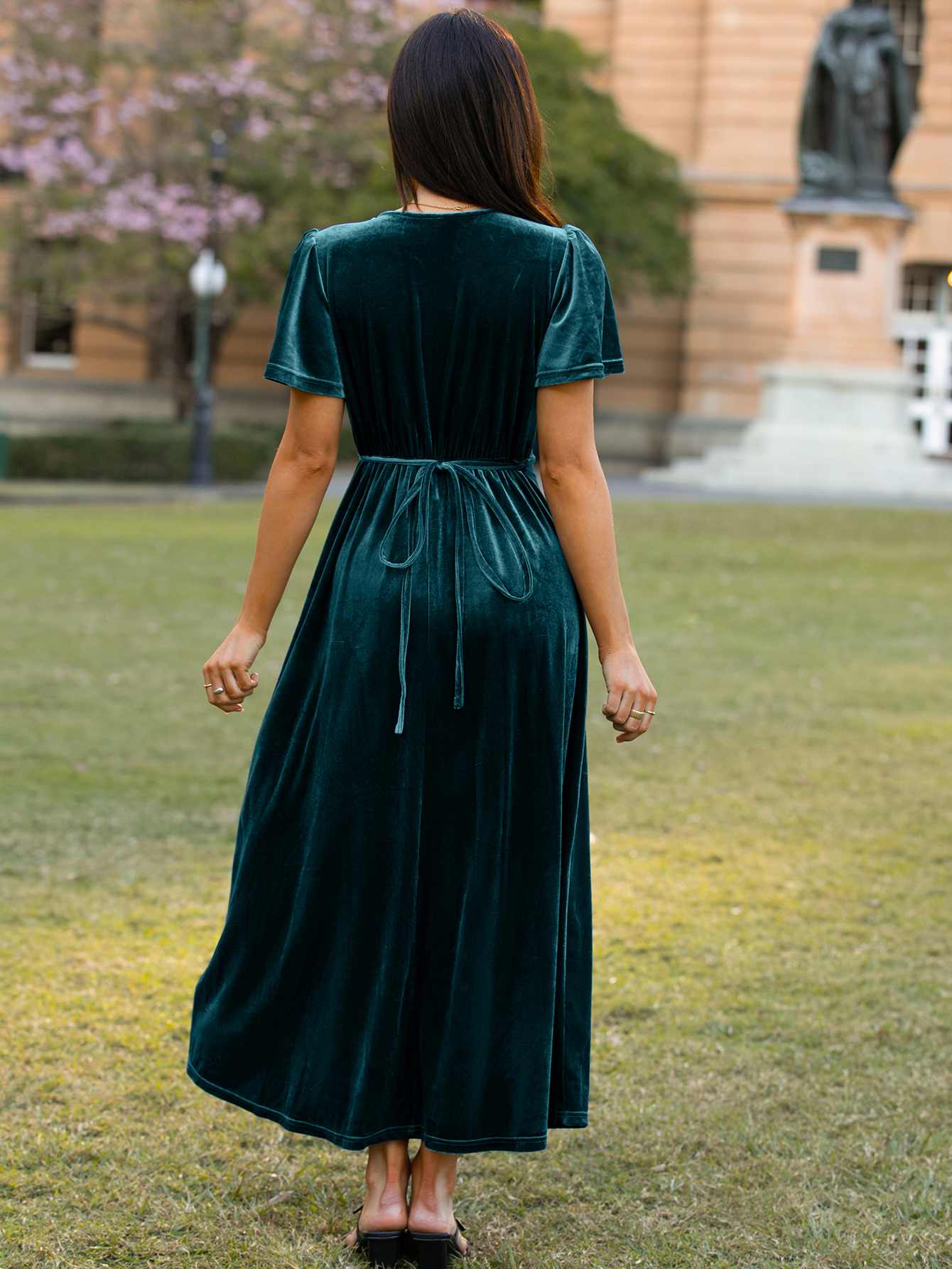Velvet Wrap Dress V Neck Cocktail Maxi Dress