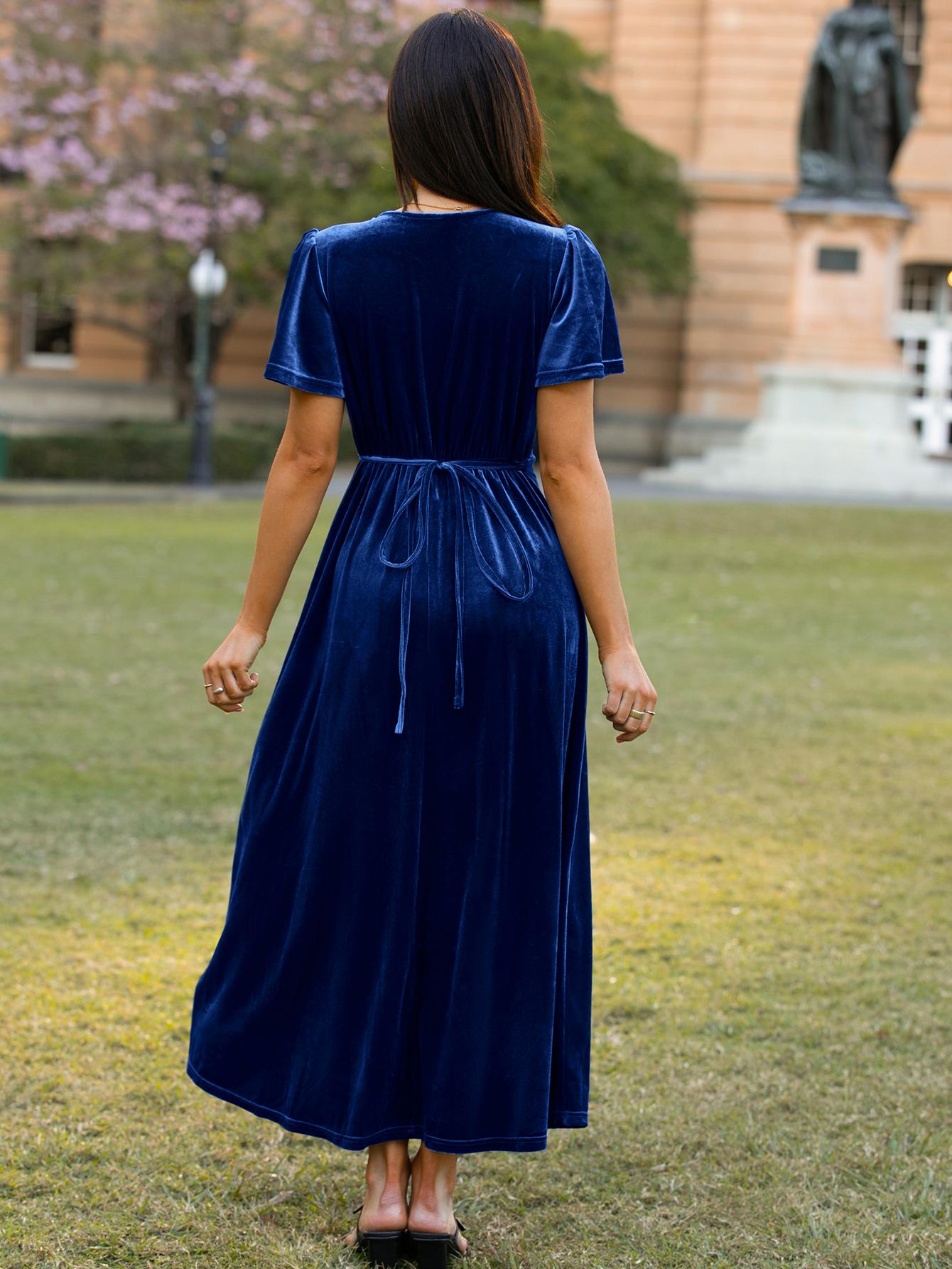 Velvet Wrap Dress V Neck Cocktail Maxi Dress