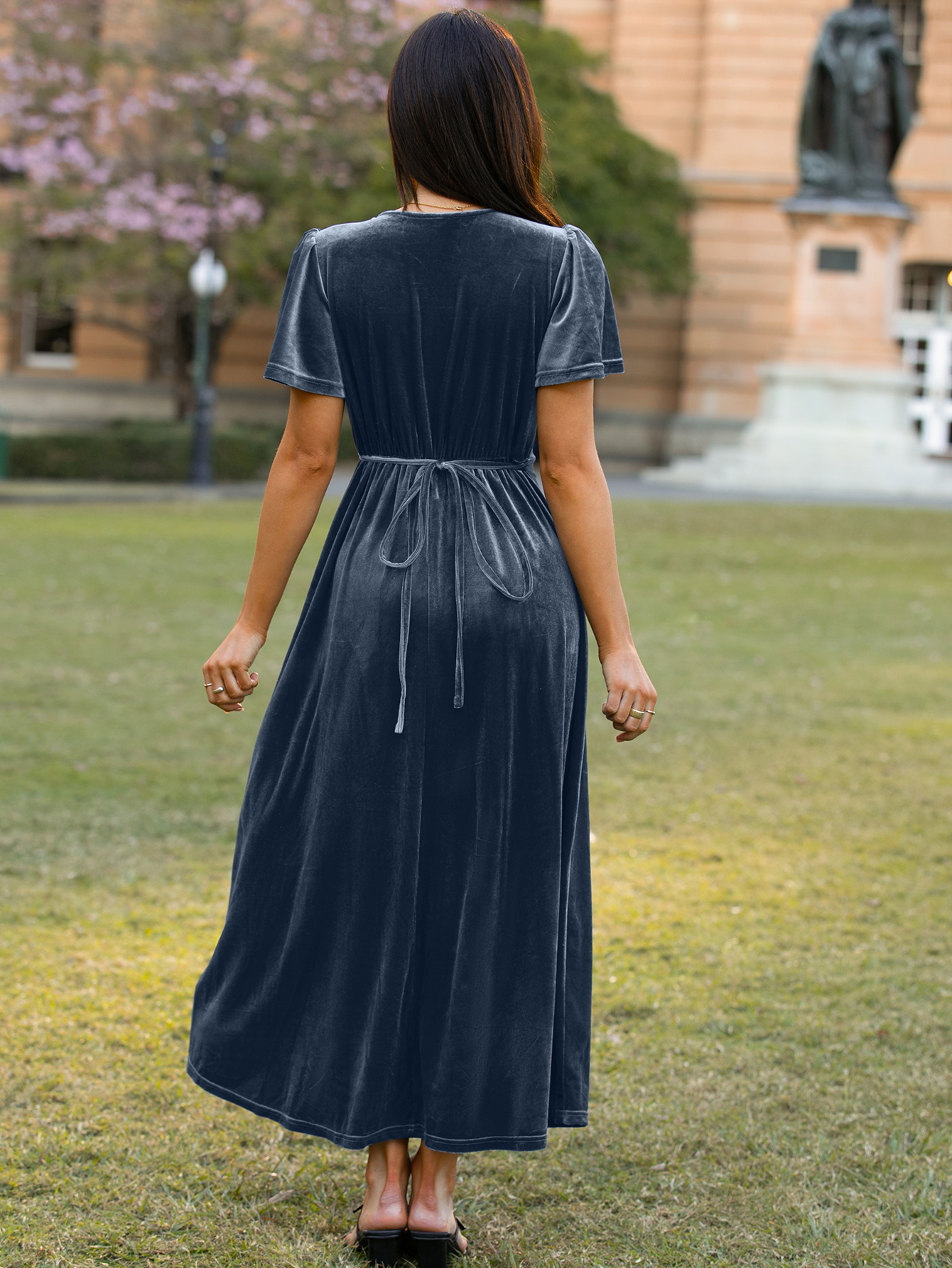 Velvet Wrap Dress V Neck Cocktail Maxi Dress
