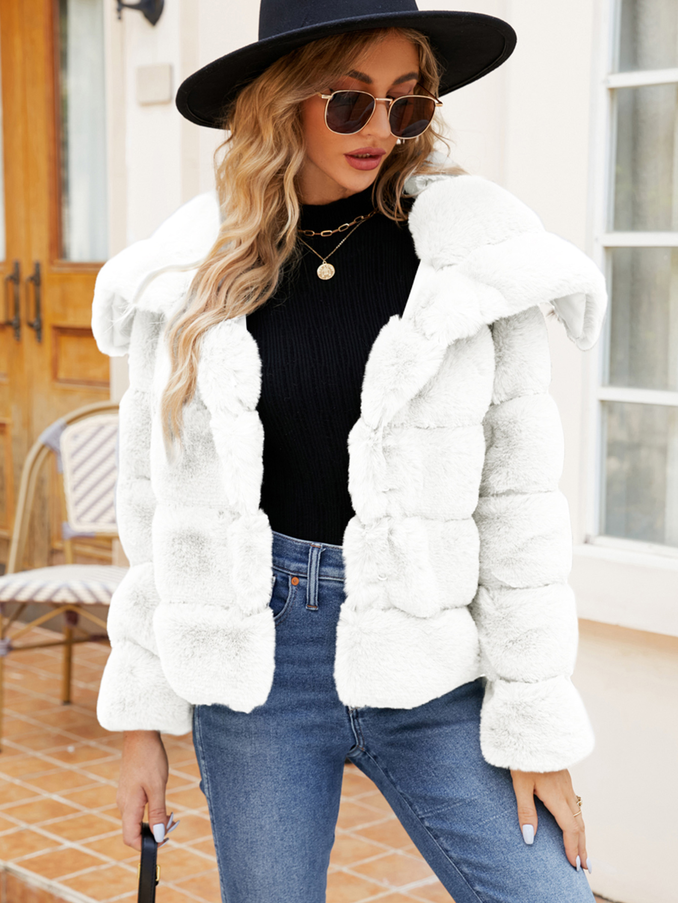 Cropped Faux Fur Winter Coat Jacket