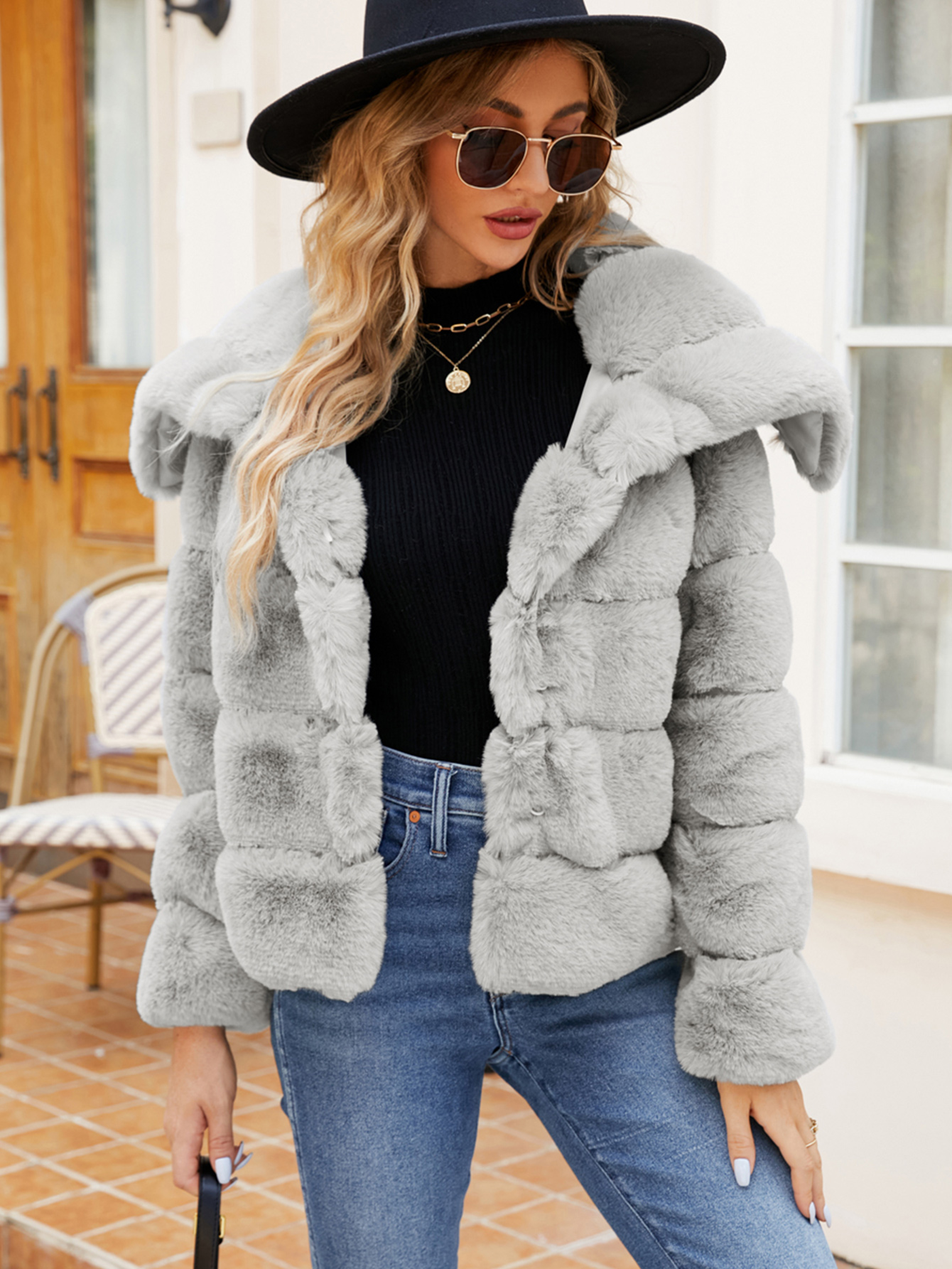 Cropped Faux Fur Winter Coat Jacket
