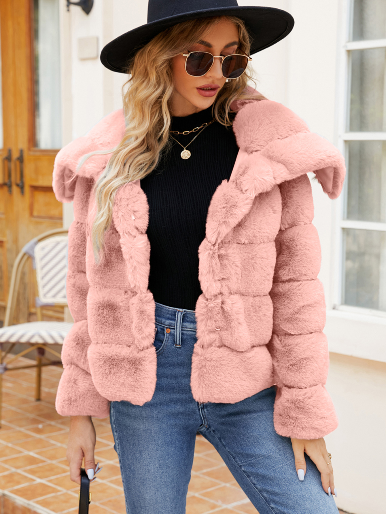 Cropped Faux Fur Winter Coat Jacket