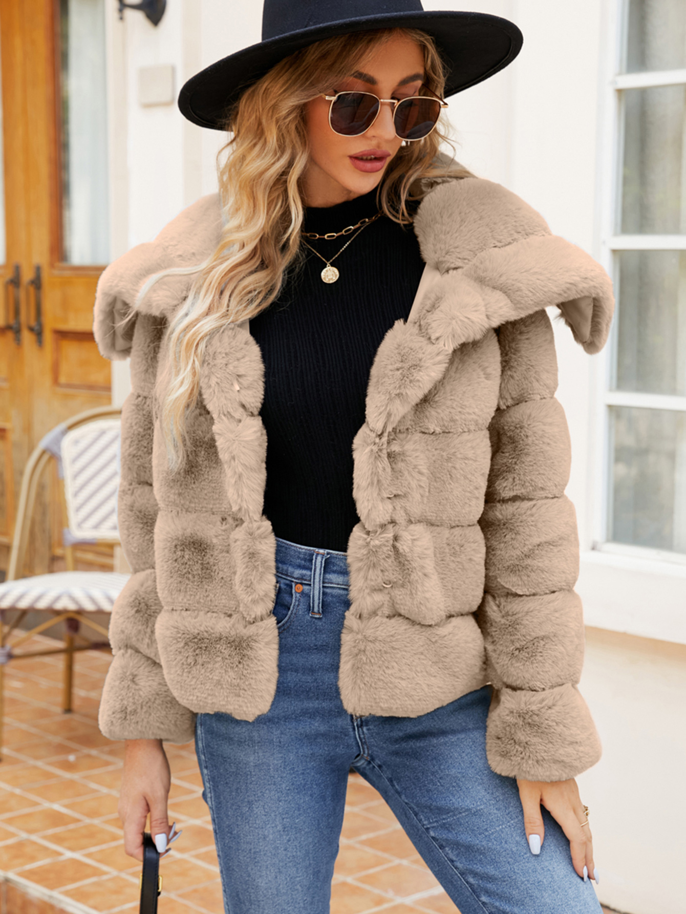 Cropped Faux Fur Winter Coat Jacket
