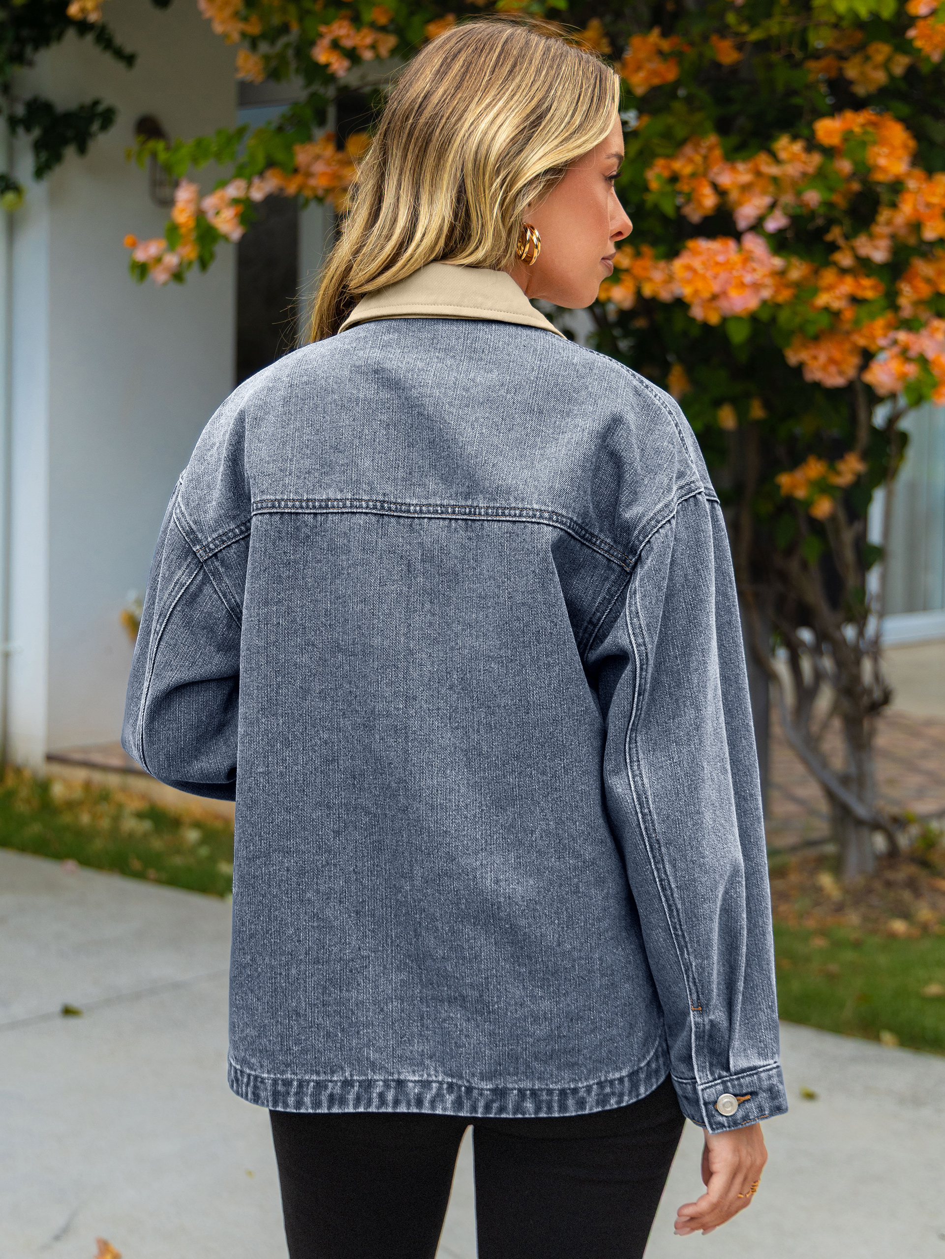 Oversized Contrast Collar Vintage Denim Jacket