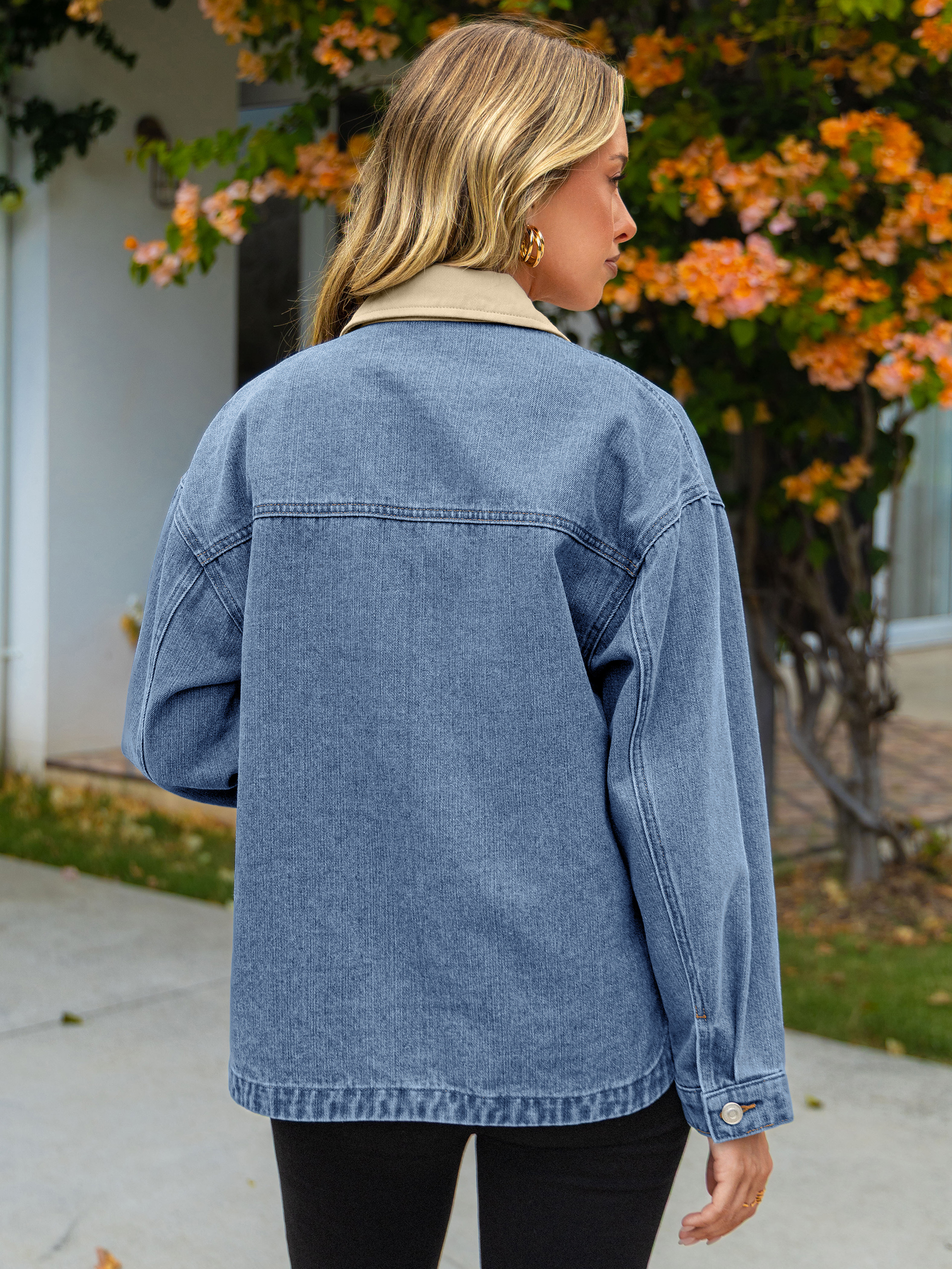 Oversized Contrast Collar Vintage Denim Jacket