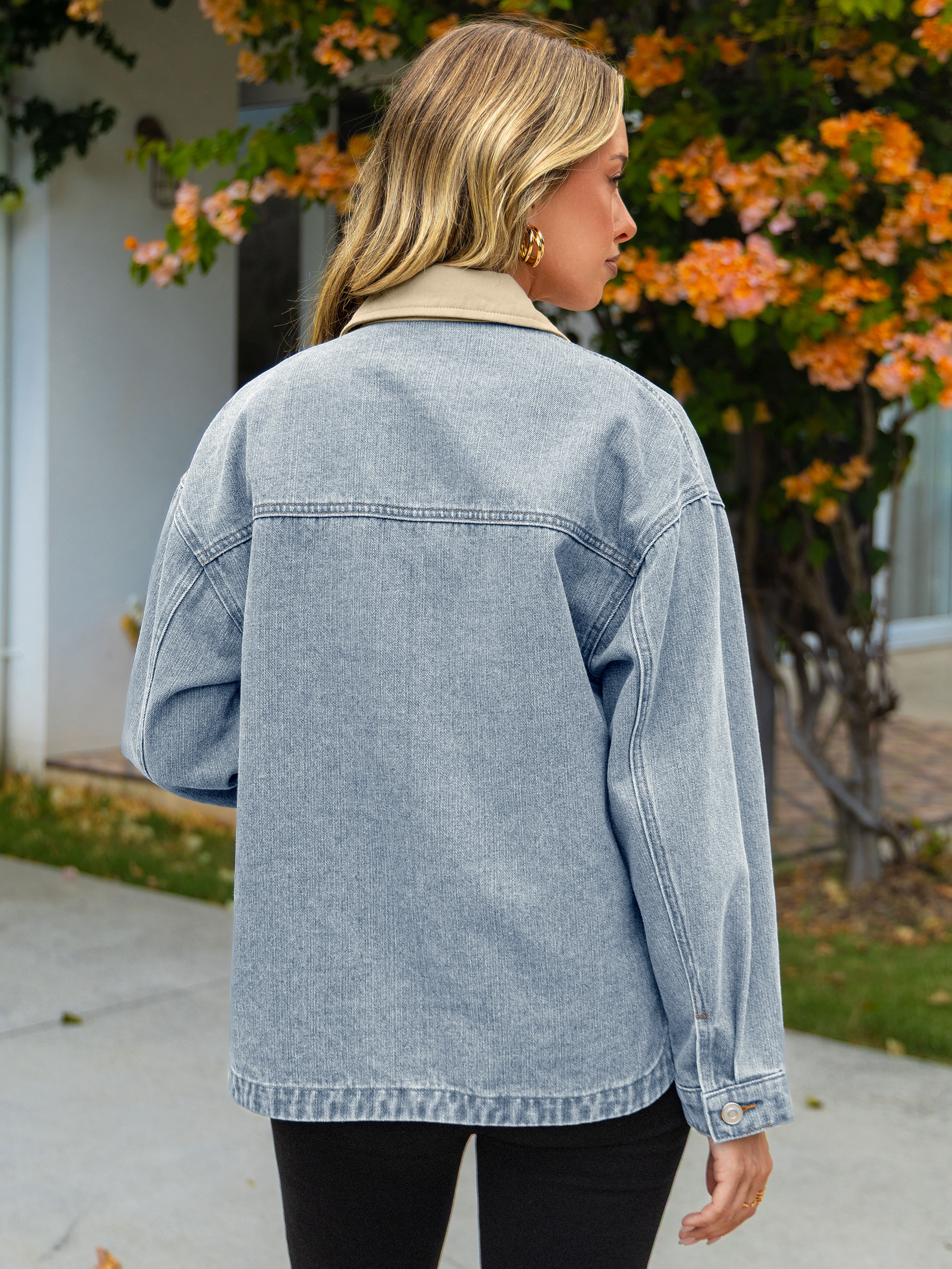 Oversized Contrast Collar Vintage Denim Jacket