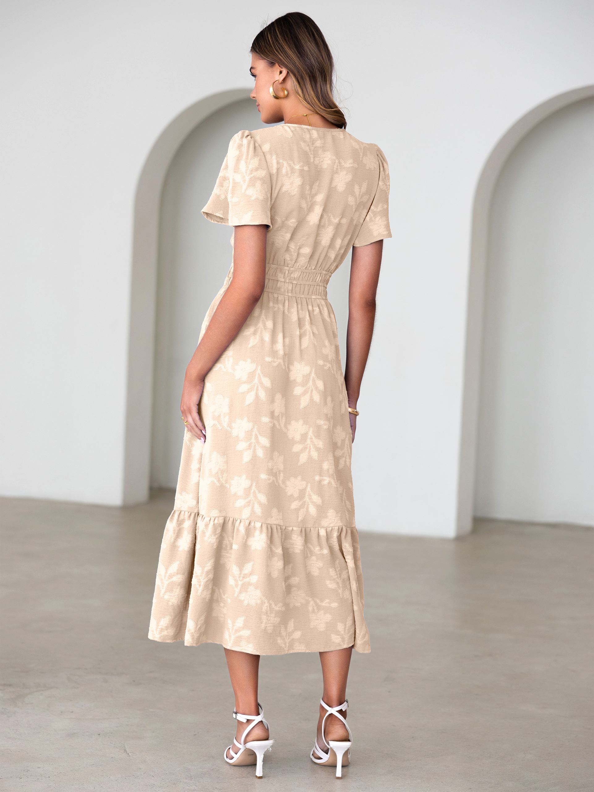 V Neck Burnout Floral Ruffle Maxi Dress