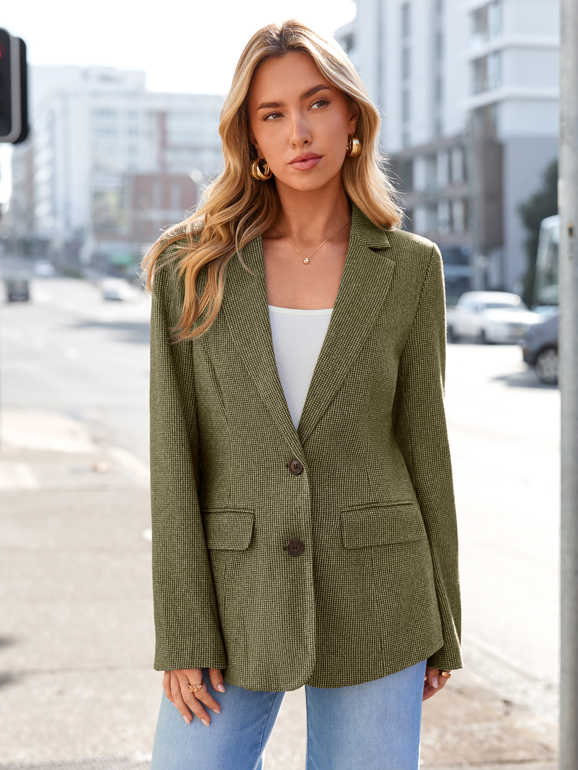 Tweed Plaid Business Casual Blazer Jacket