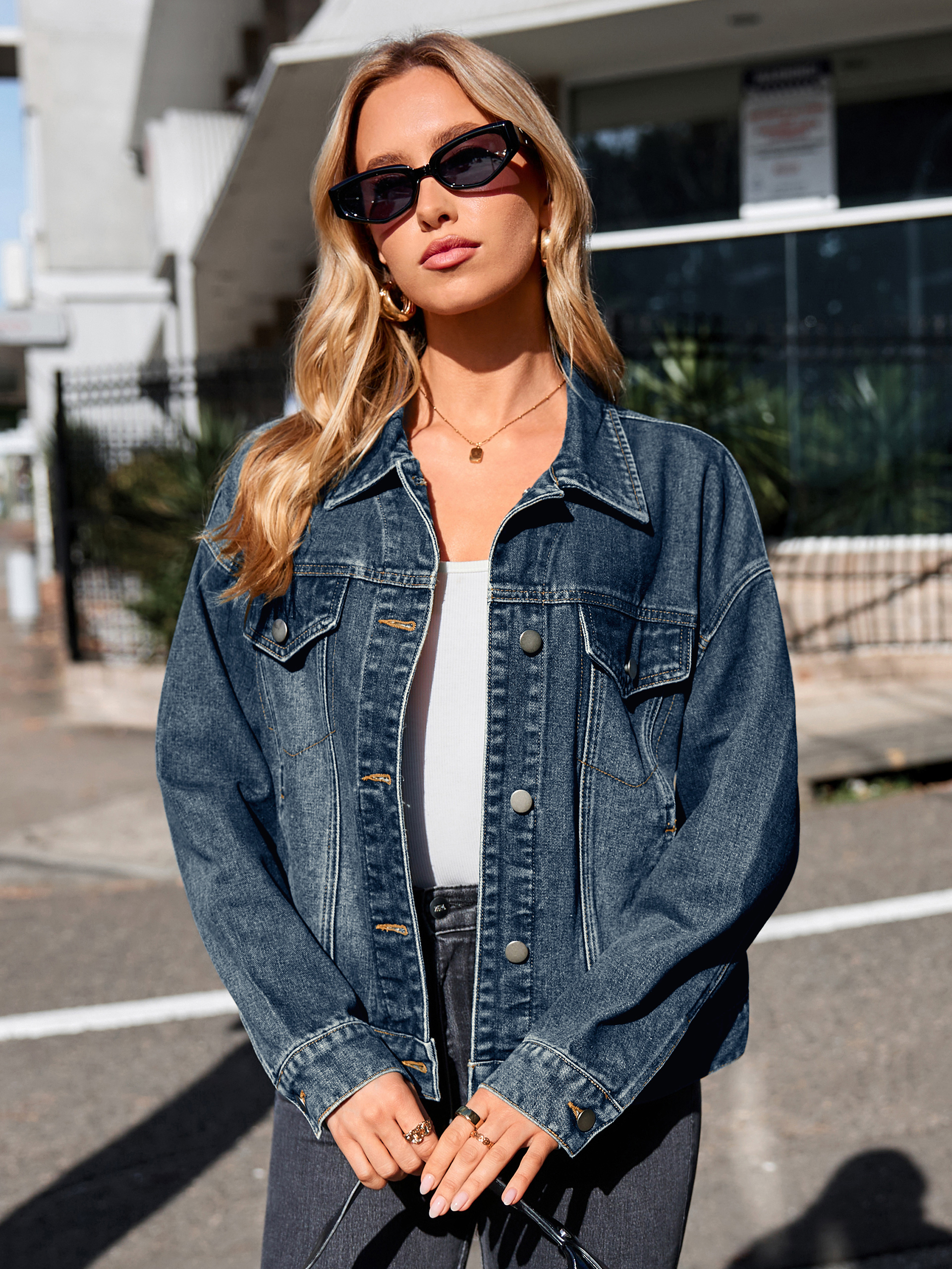 Trendy Button Down Cropped Western Jean Jacket