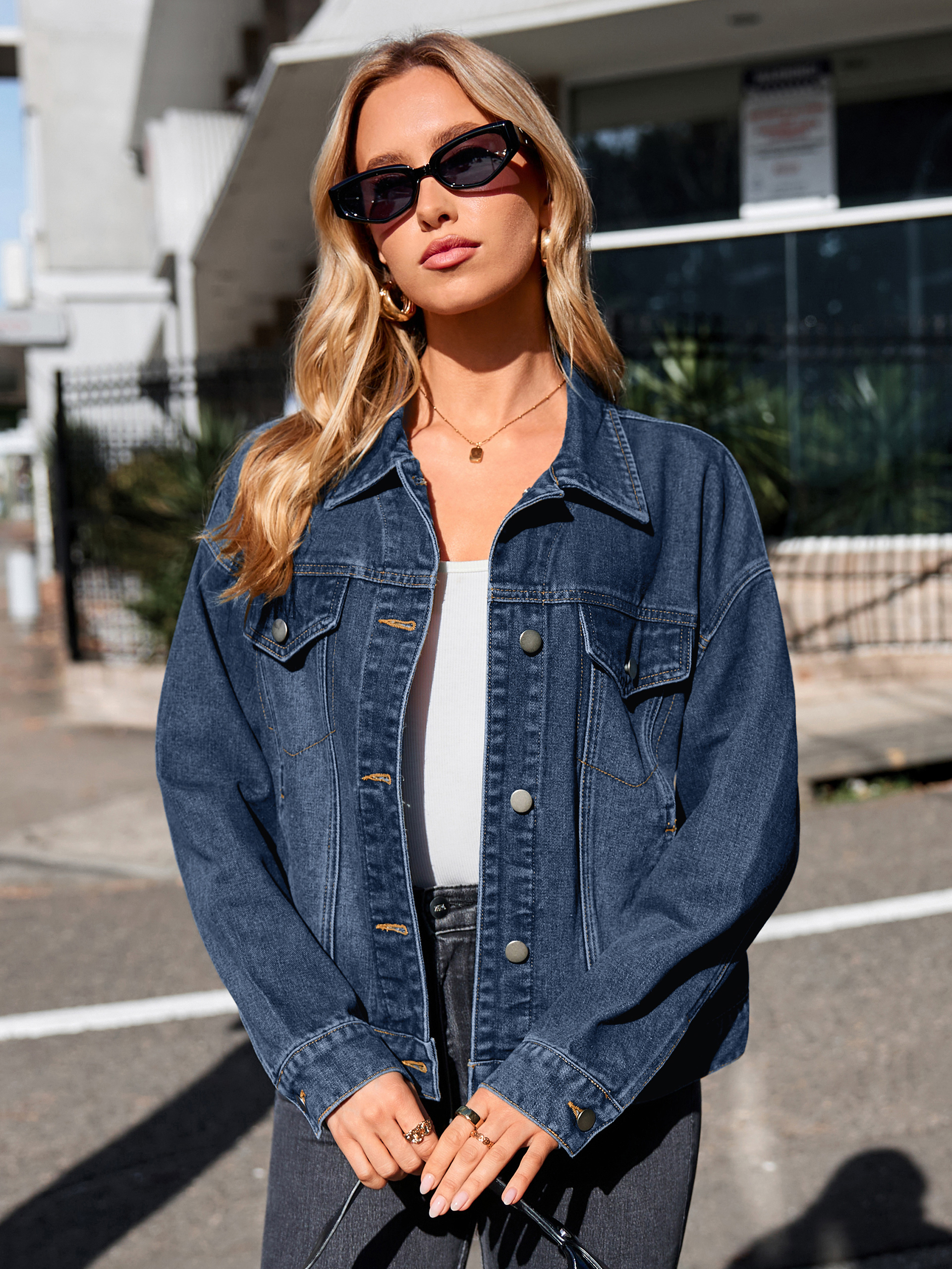 Trendy Button Down Cropped Western Jean Jacket
