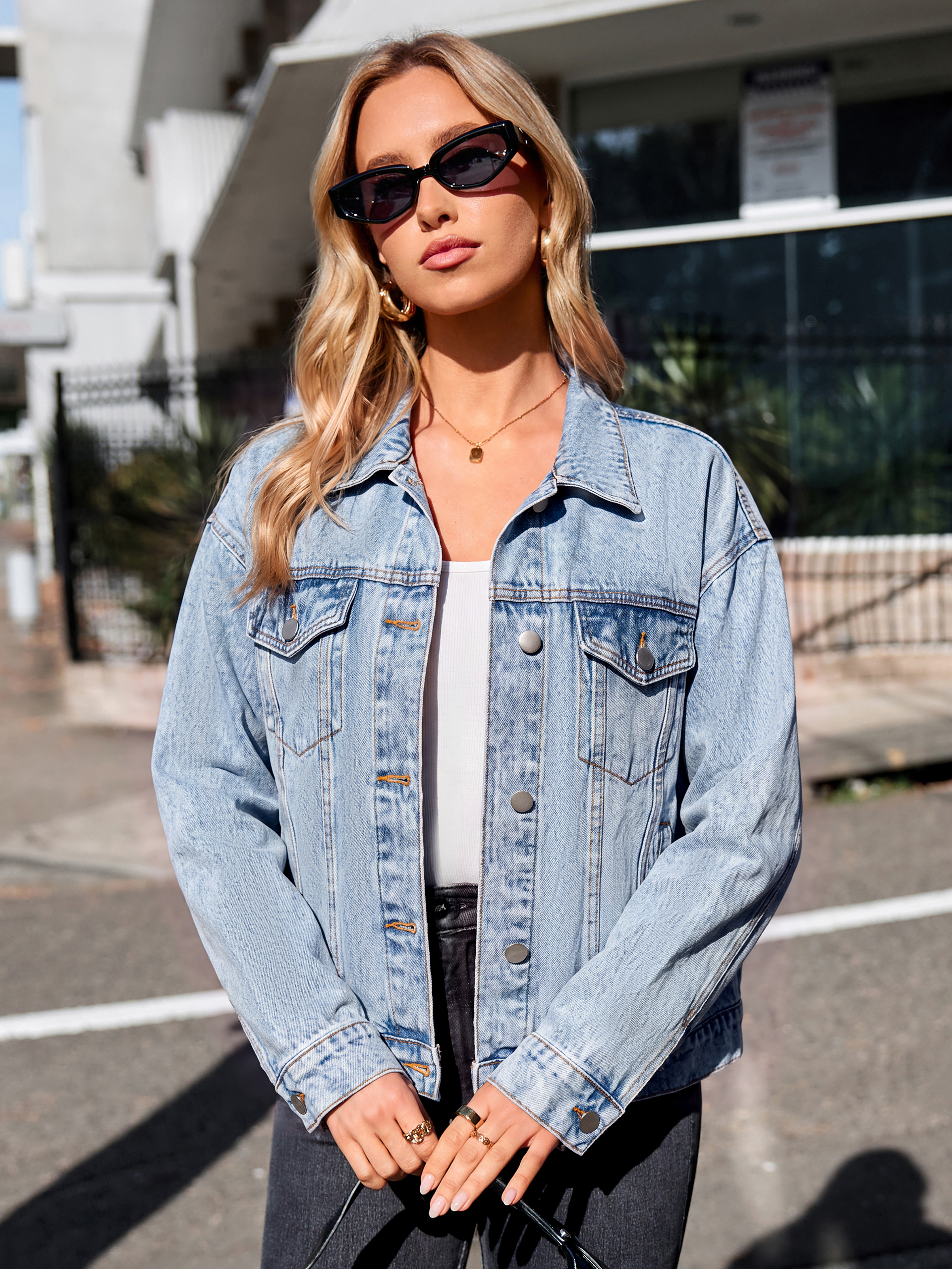 Trendy Button Down Cropped Western Jean Jacket