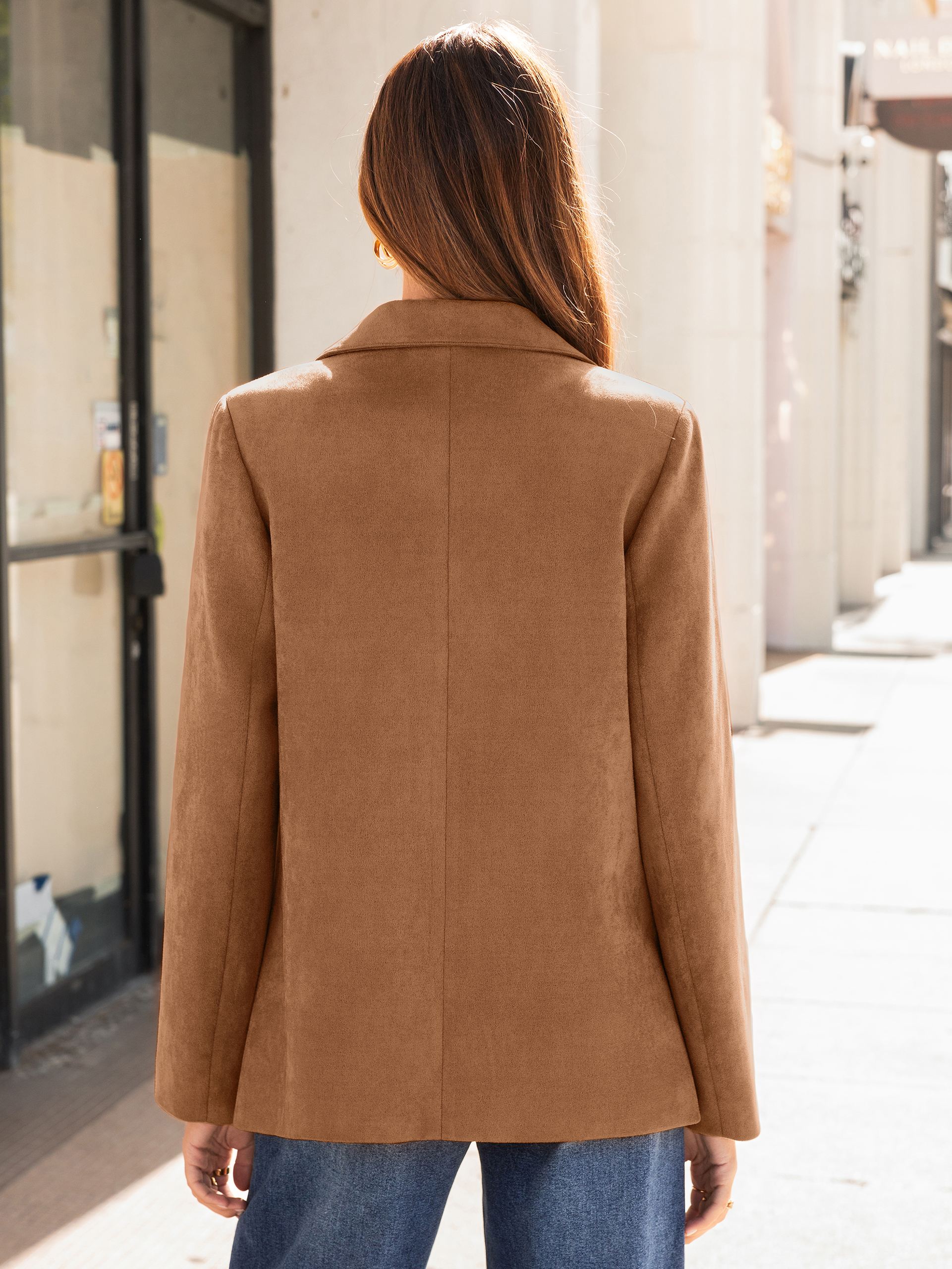 Notch Lapel Faux Suede Single-Button Blazer