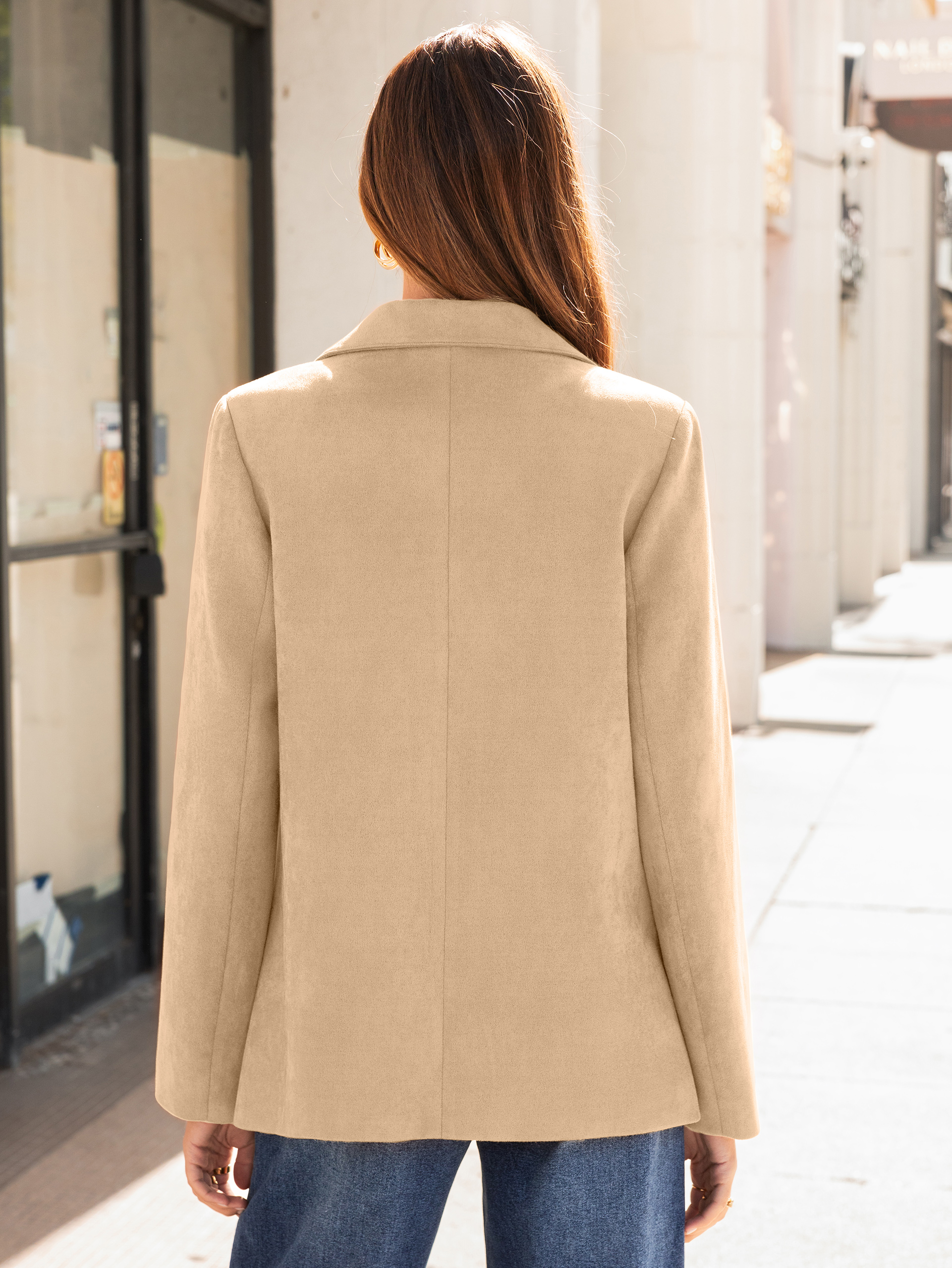 Notch Lapel Faux Suede Single-Button Blazer