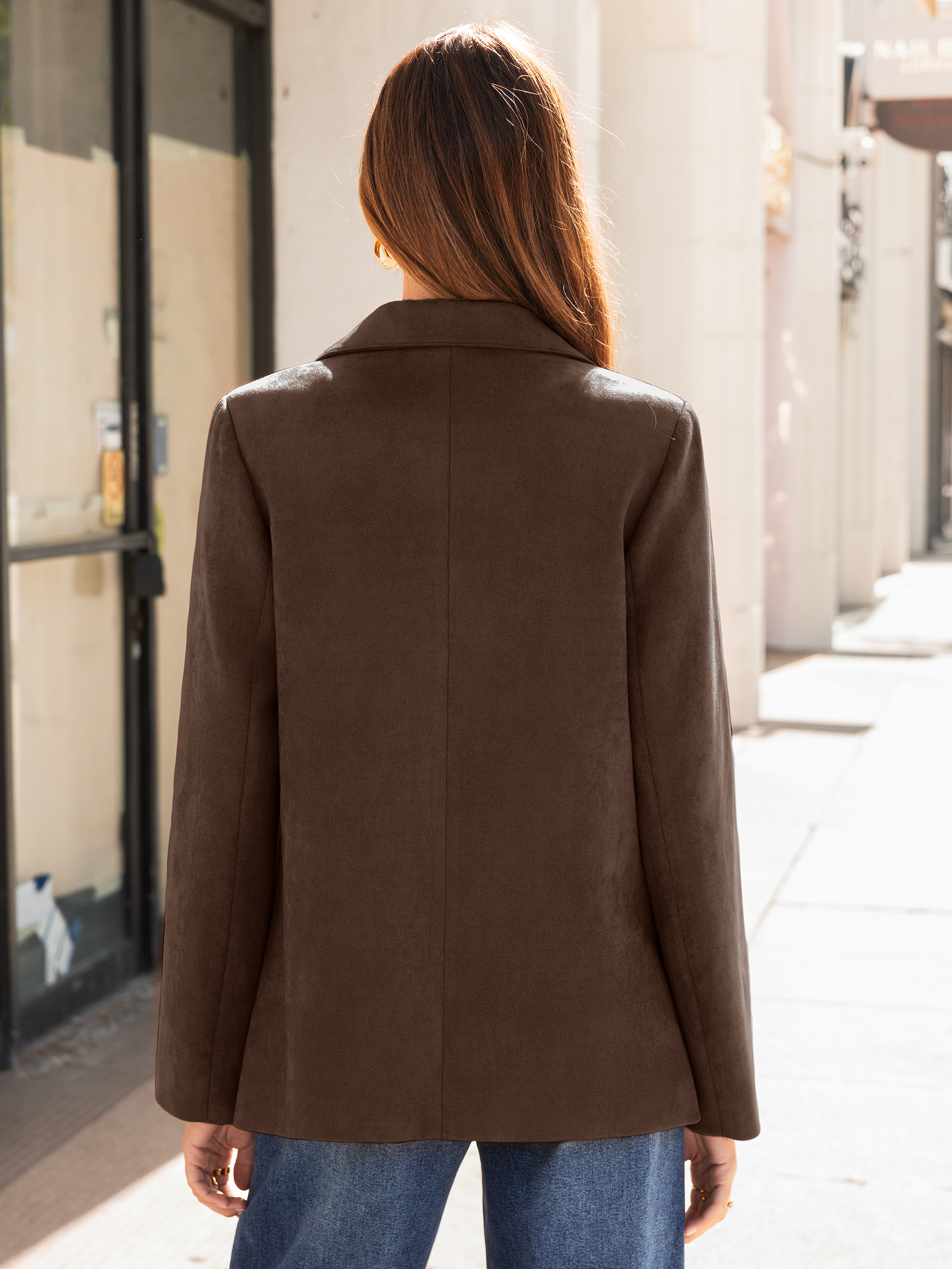 Notch Lapel Faux Suede Single-Button Blazer