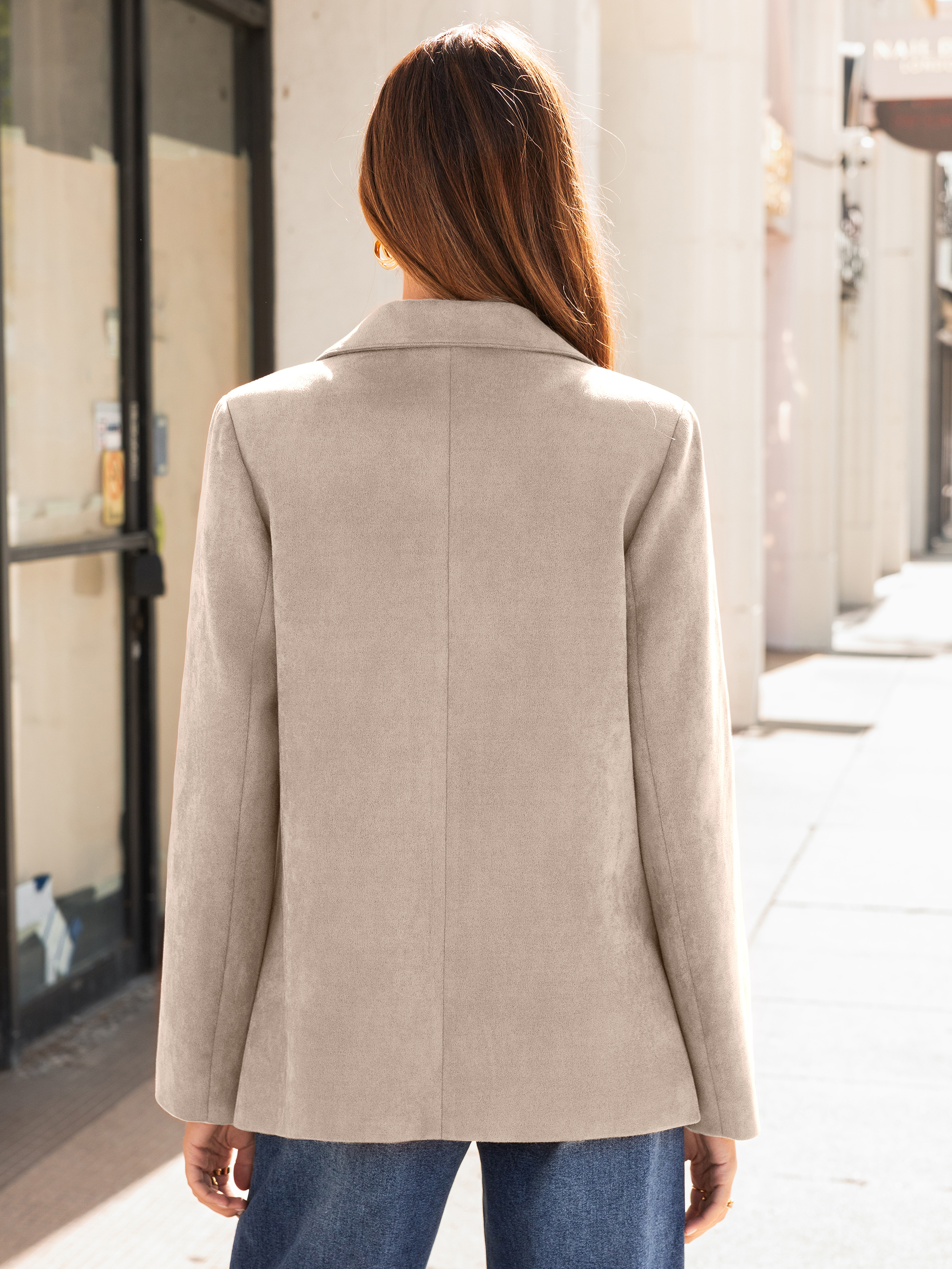 Notch Lapel Faux Suede Single-Button Blazer