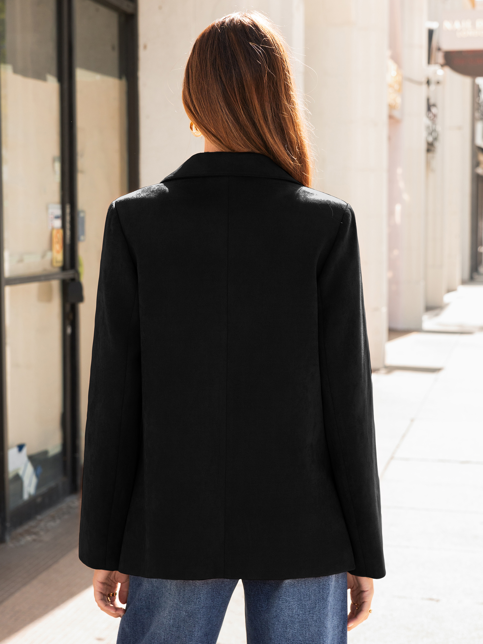Notch Lapel Faux Suede Single-Button Blazer