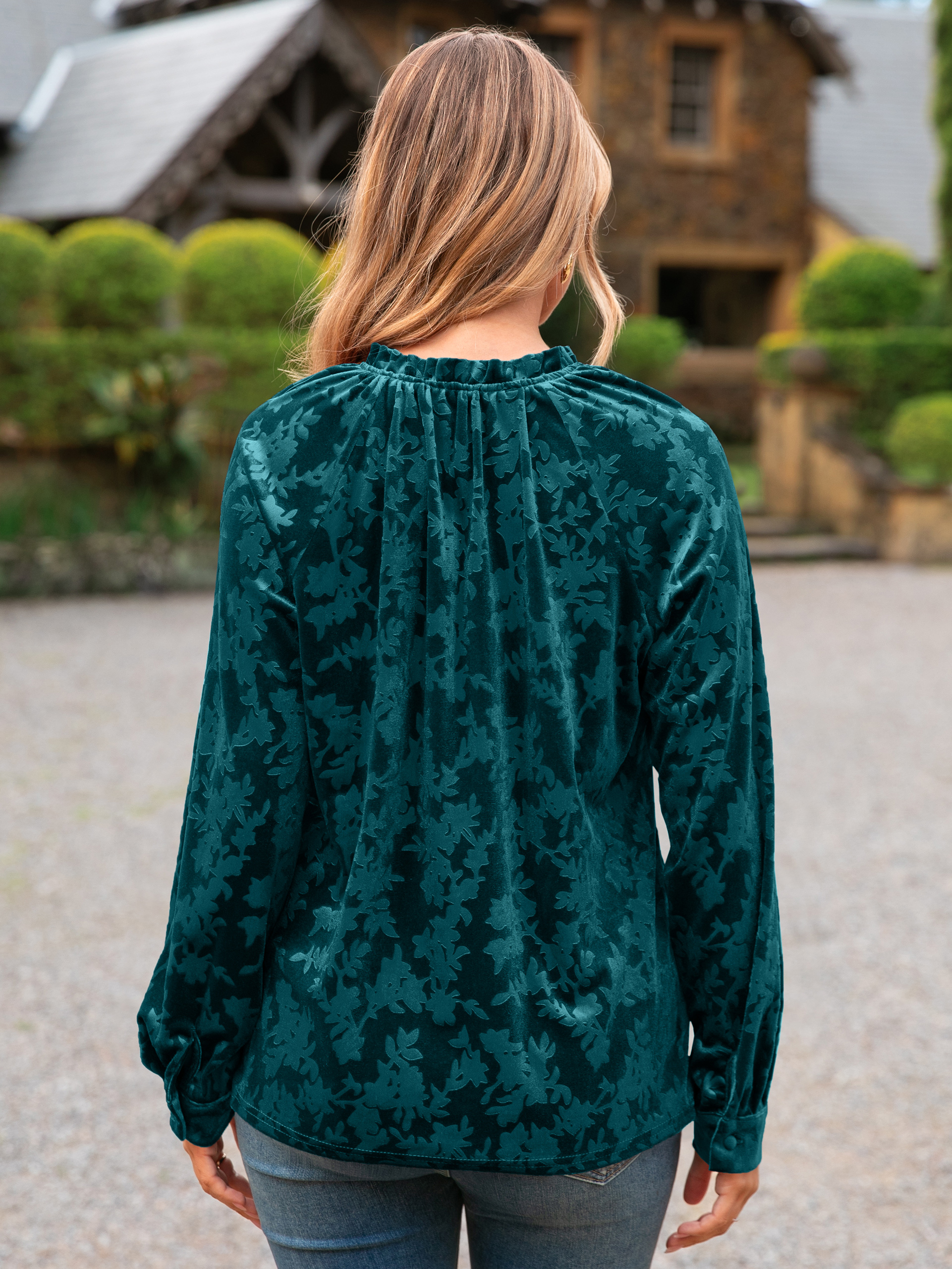 Velvet Button Down Long Sleeve Dressy Casual Blouse