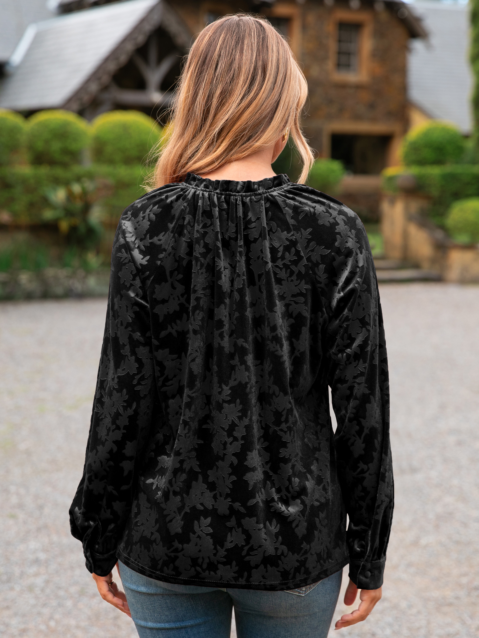 Velvet Button Down Long Sleeve Dressy Casual Blouse