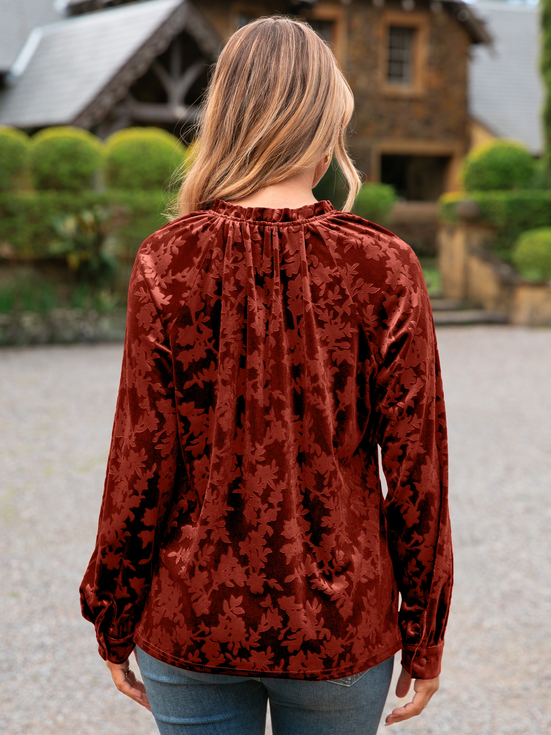 Velvet Button Down Long Sleeve Dressy Casual Blouse