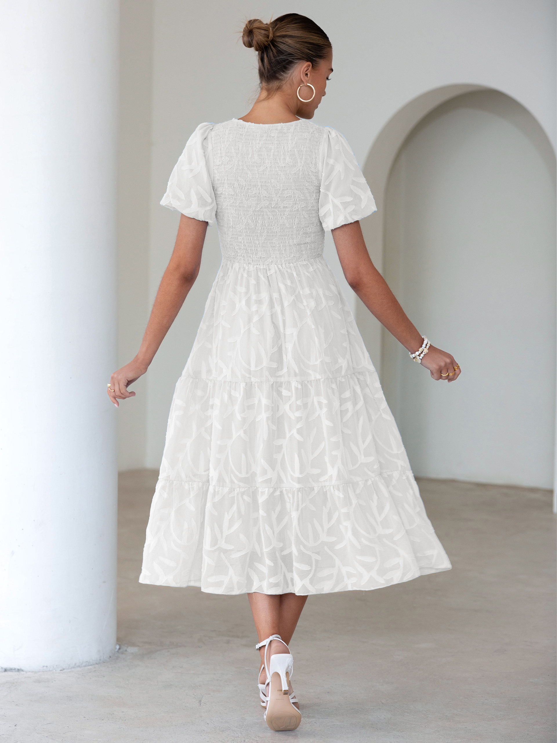 Puff Sleeve A Line Tiered Chiffon Maxi Dress