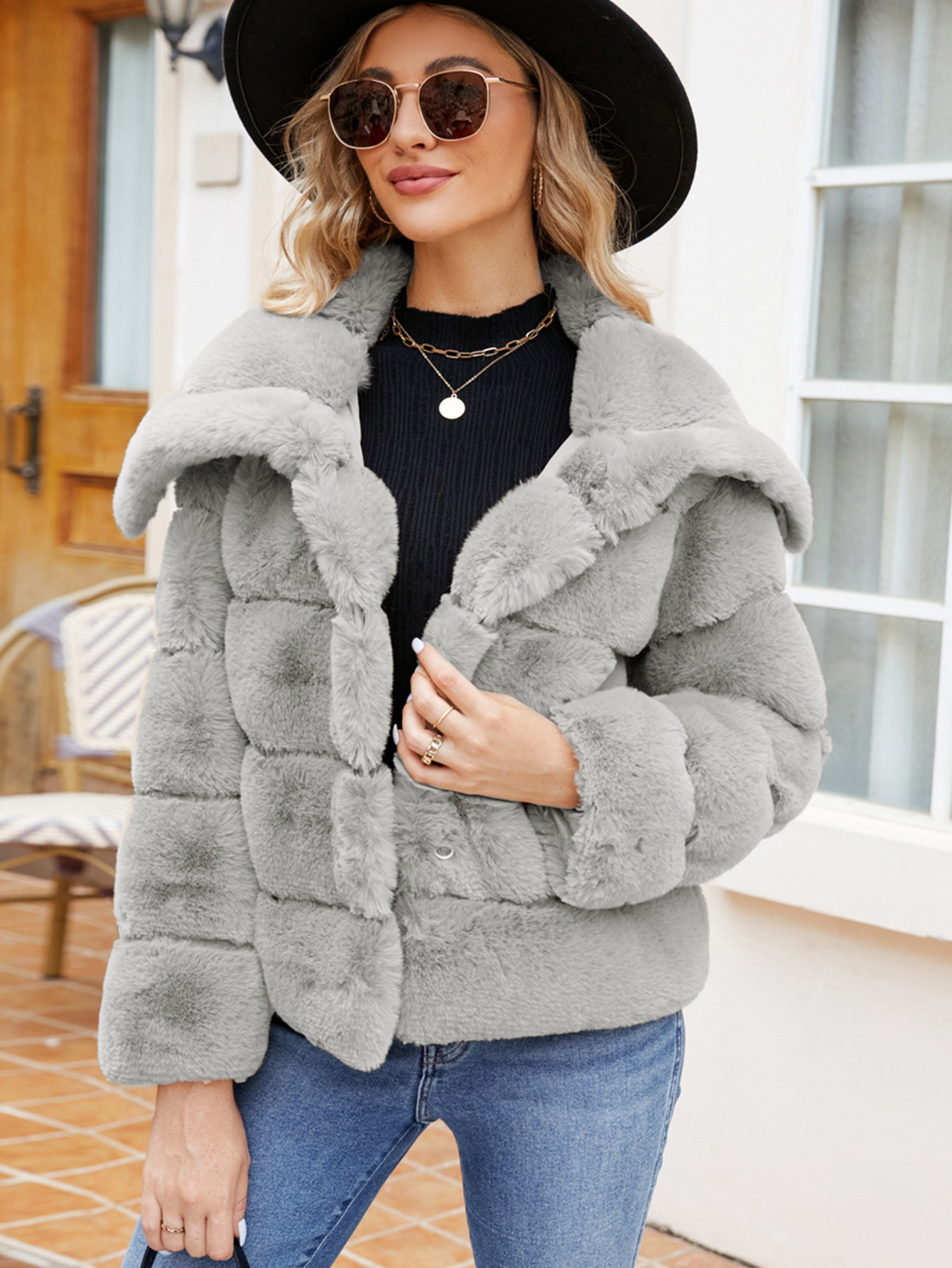 Cropped Faux Fur Winter Coat Jacket
