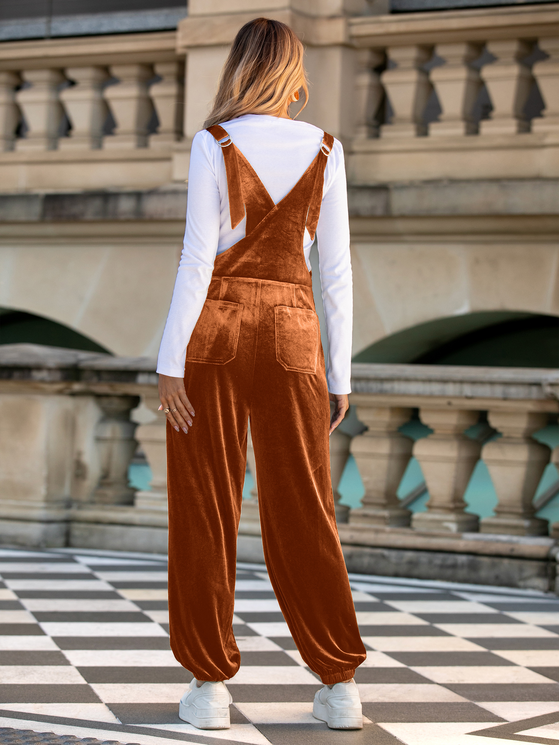 Velvet Loose Fit Adjustable Straps Jumpsuit