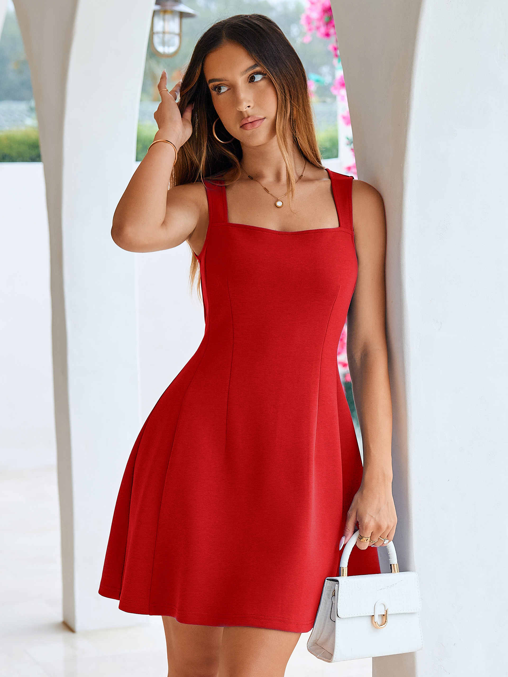 Sleeveless Square Neck A-Line Mini Dress