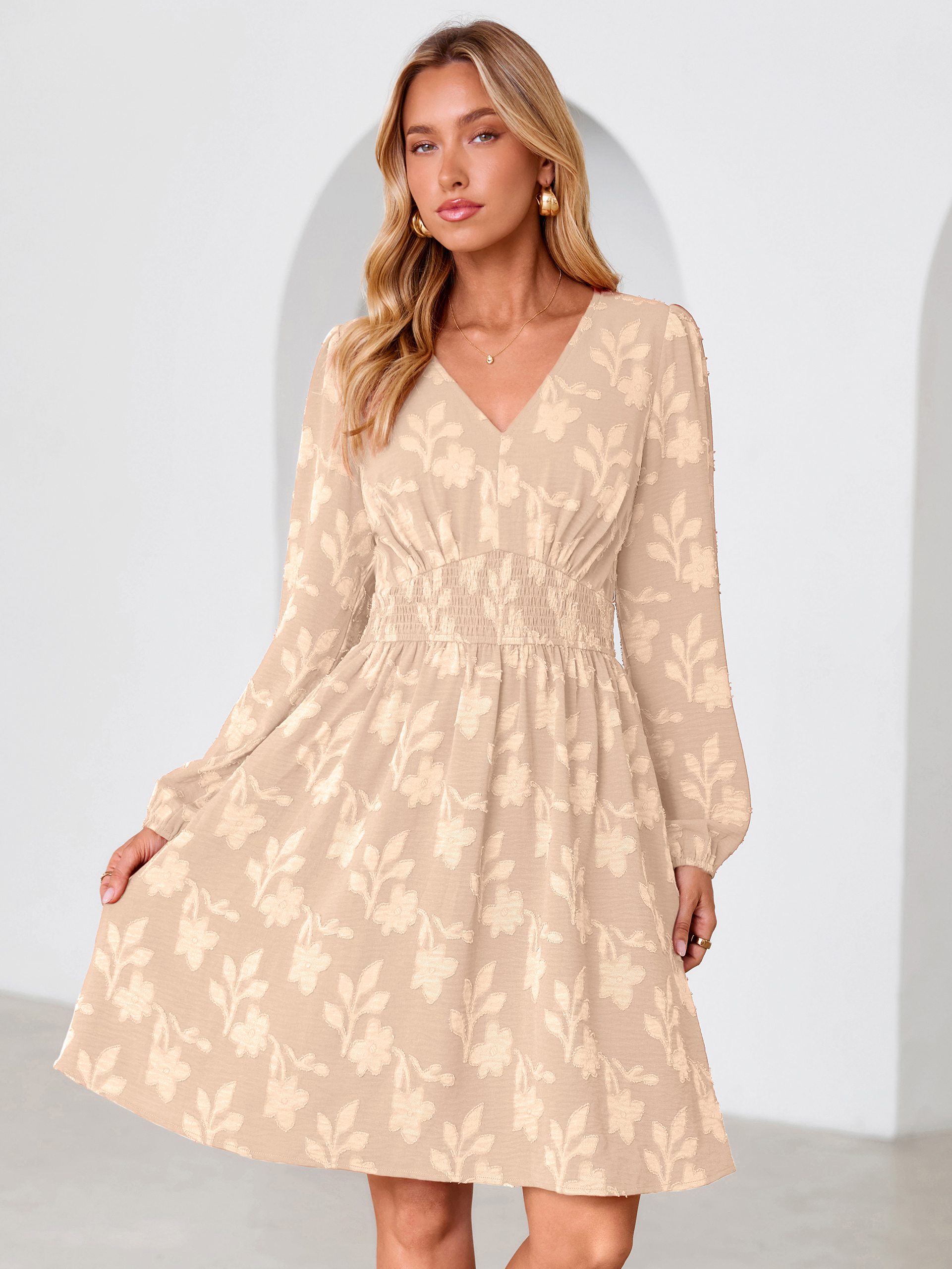 Burnout Floral Smocked V Neck Mini Dress
