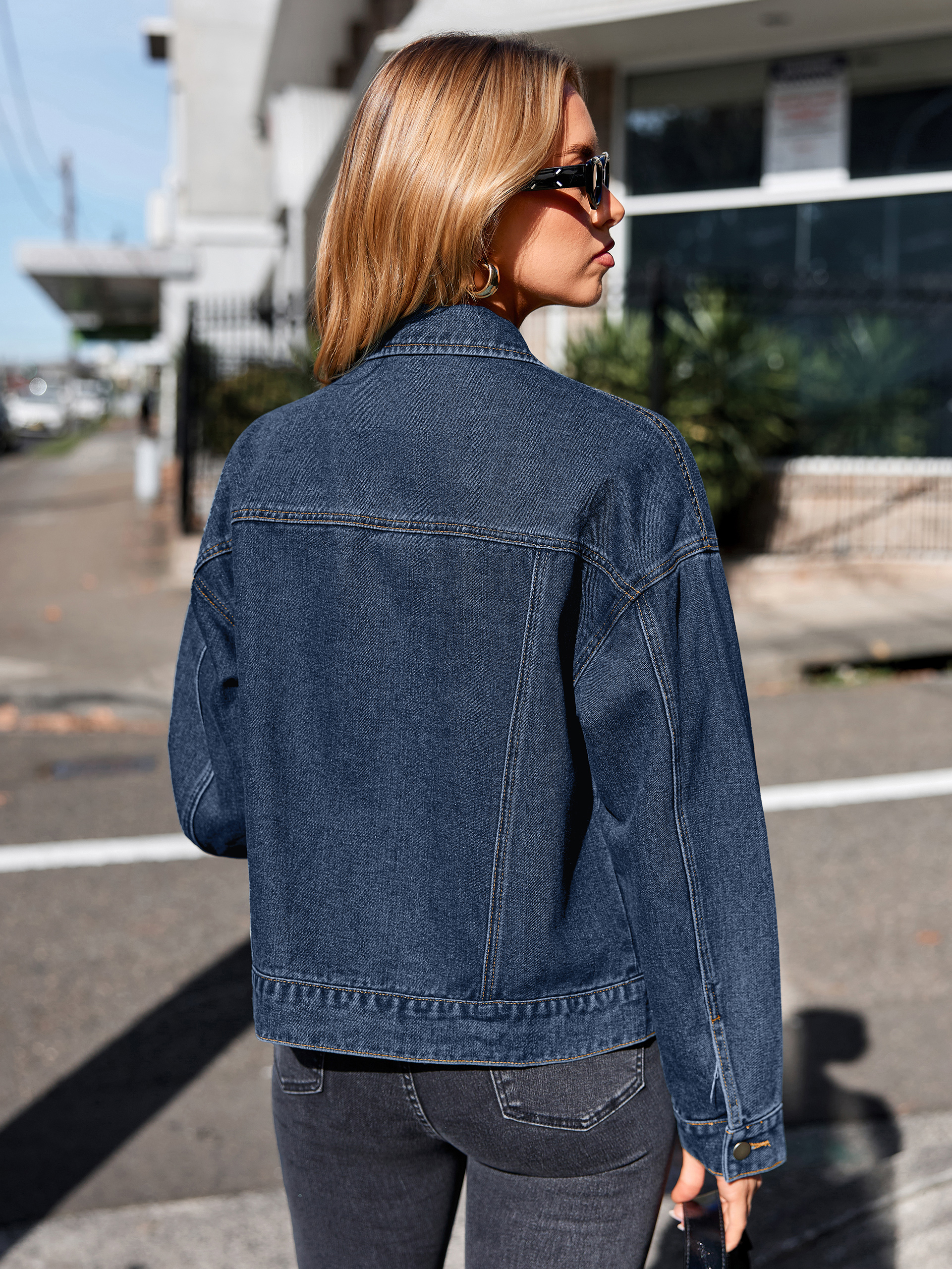 Trendy Button Down Cropped Western Jean Jacket
