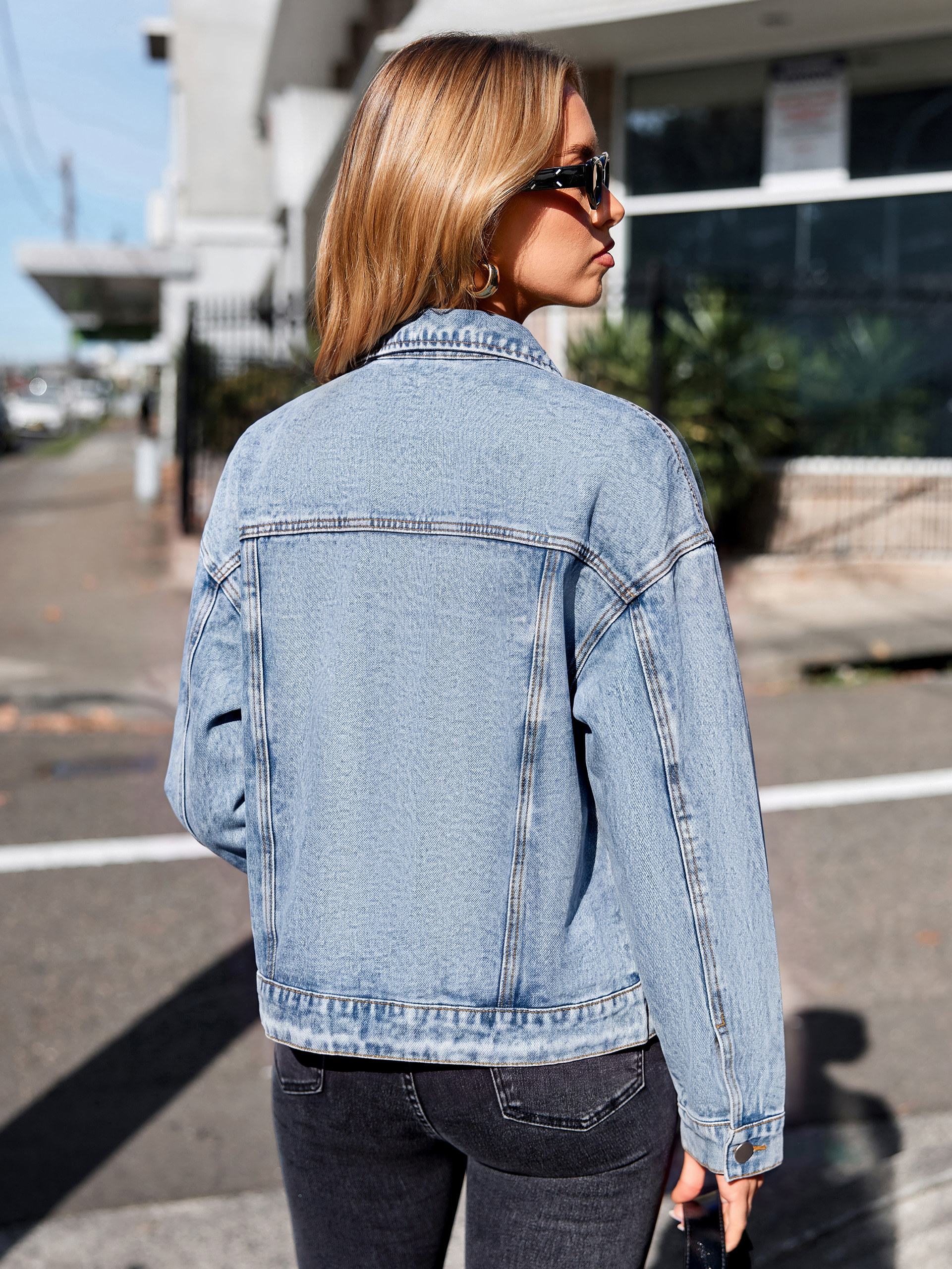 Trendy Button Down Cropped Western Jean Jacket