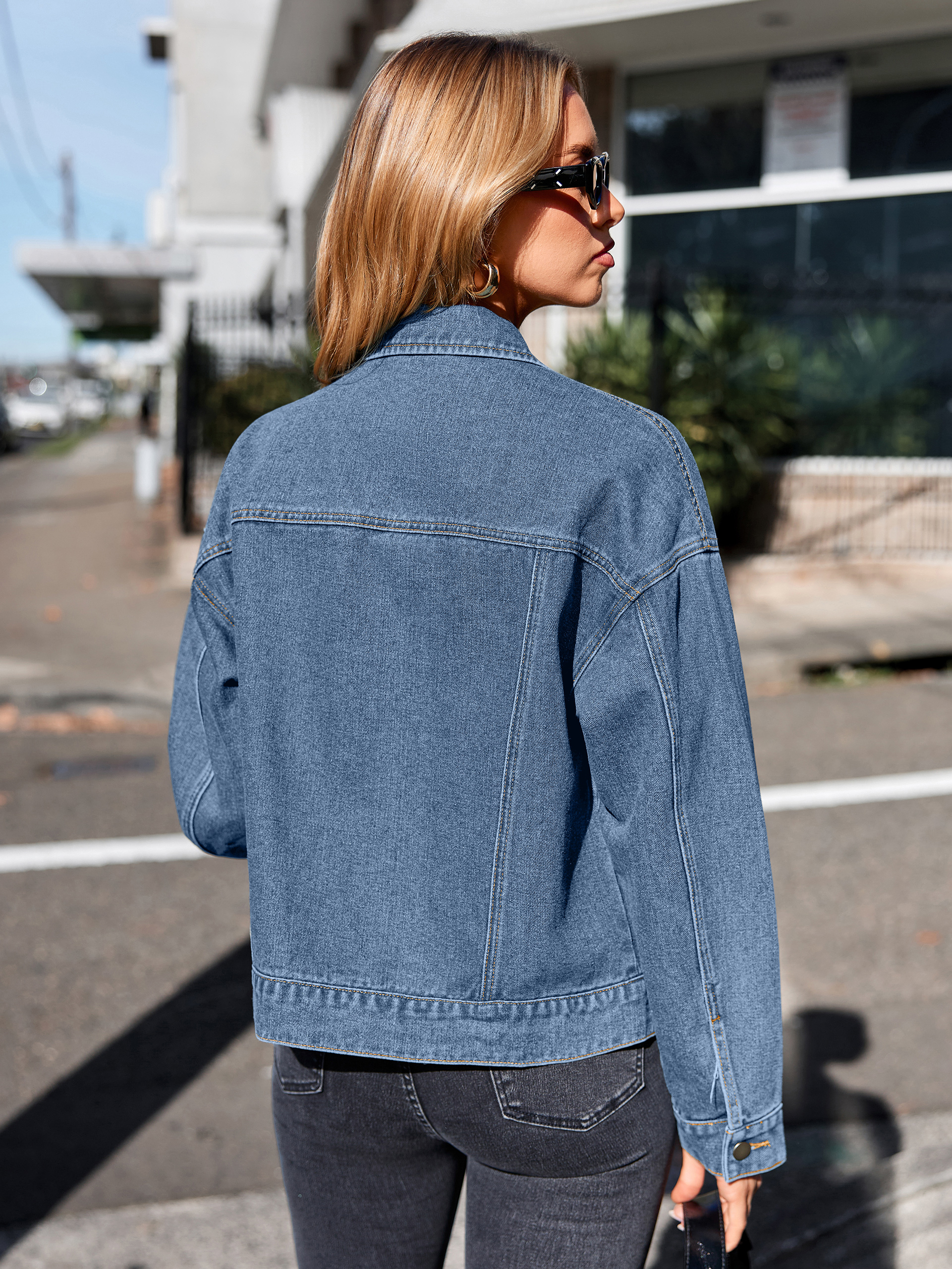 Trendy Button Down Cropped Western Jean Jacket