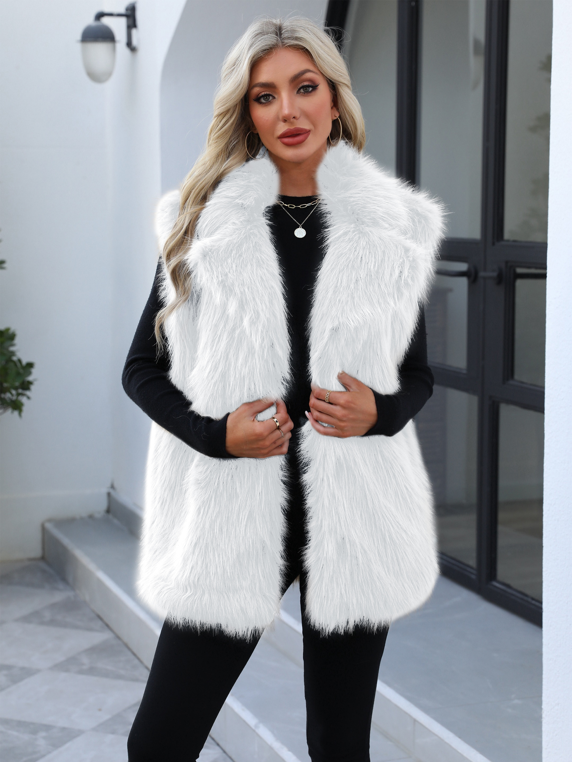 Festive Faux Fur Vest with Chic Hidden Closure - White