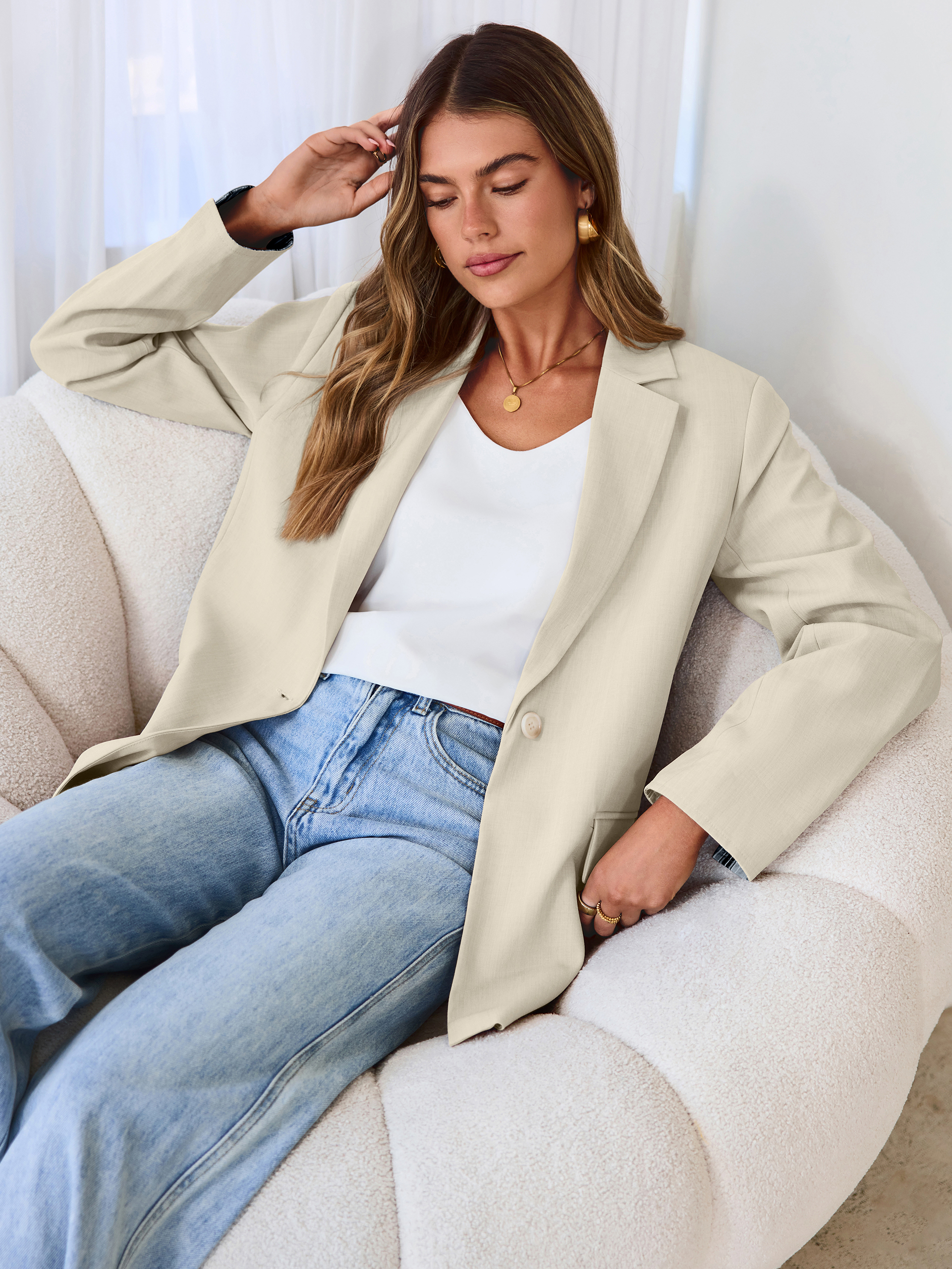 Striped Cuffed Sleeve Notch Lapel Blazer