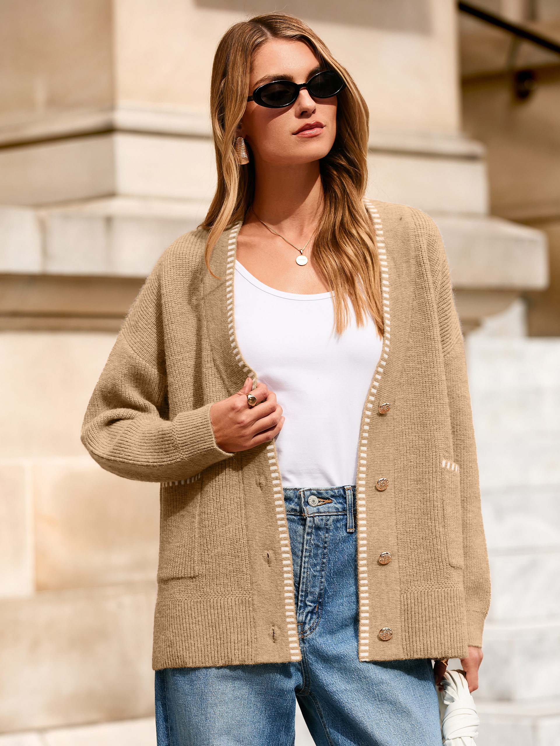 V-Neck Button Up Chunky Oversized Crochet Cardigan