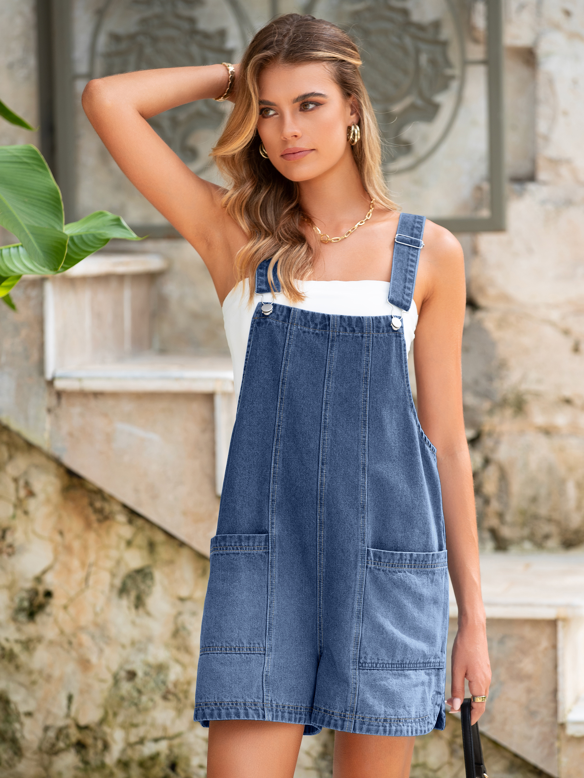 Loose Fit Adjustable Strap Summer Denim Romper