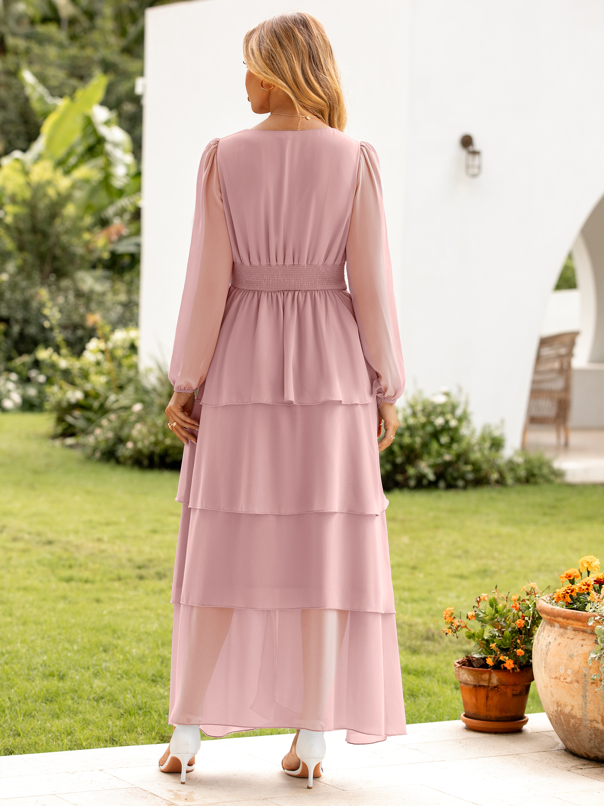 Chiffon Tiered Ruffle Wedding Guest Maxi Dress