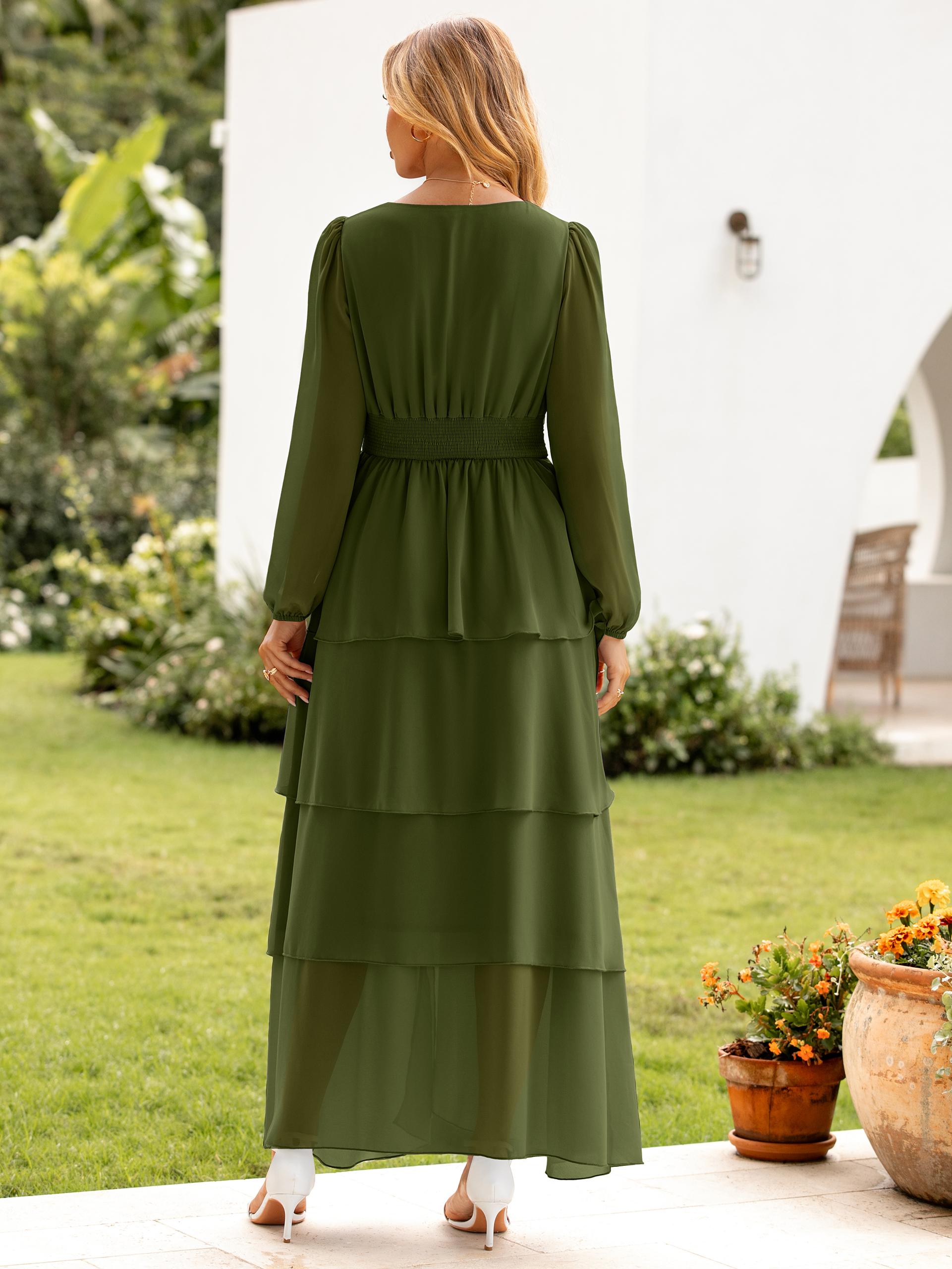 Chiffon Tiered Ruffle Wedding Guest Maxi Dress