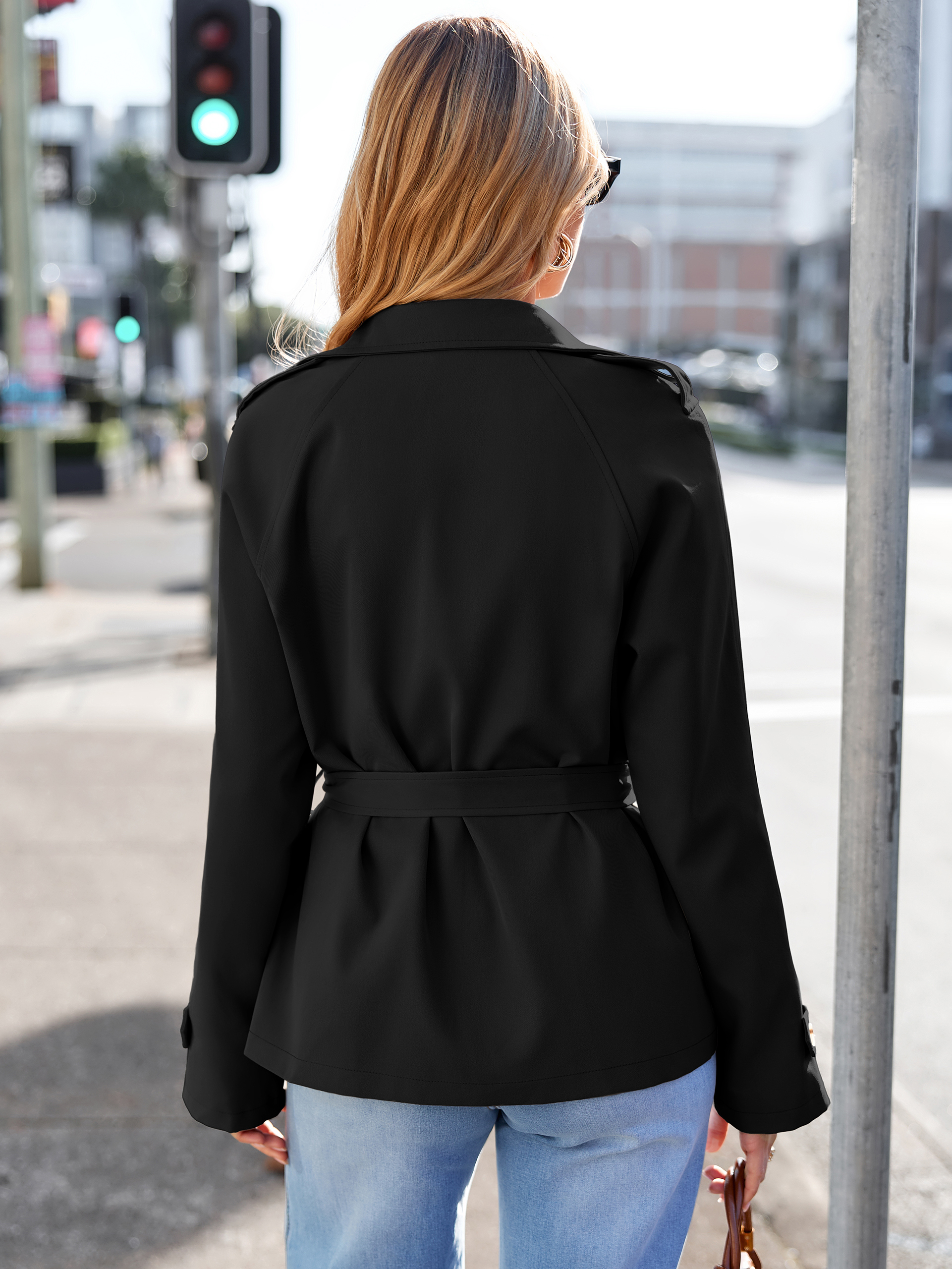 Double Breasted Belted Cropped Trench Coat