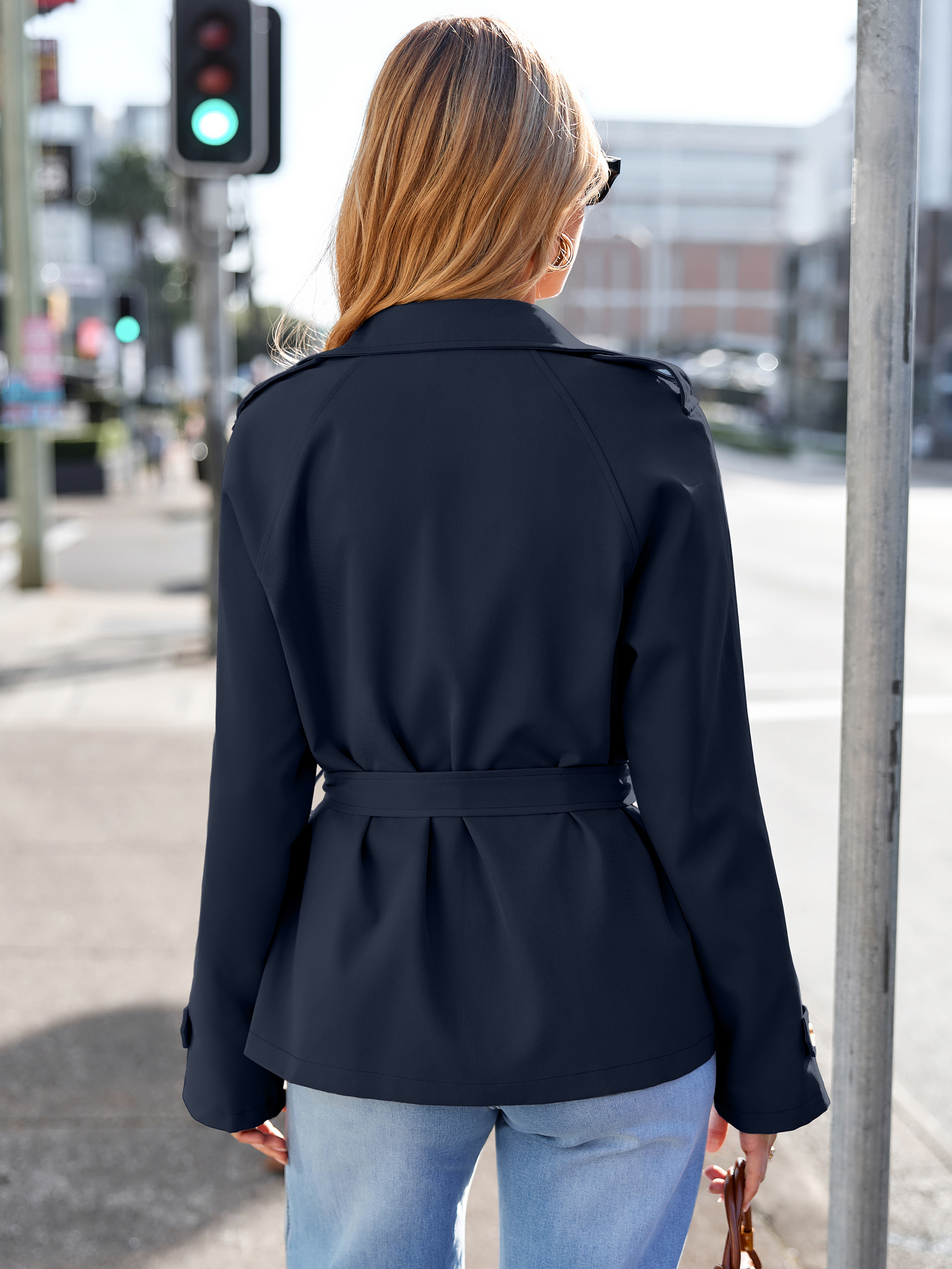 Double Breasted Belted Cropped Trench Coat