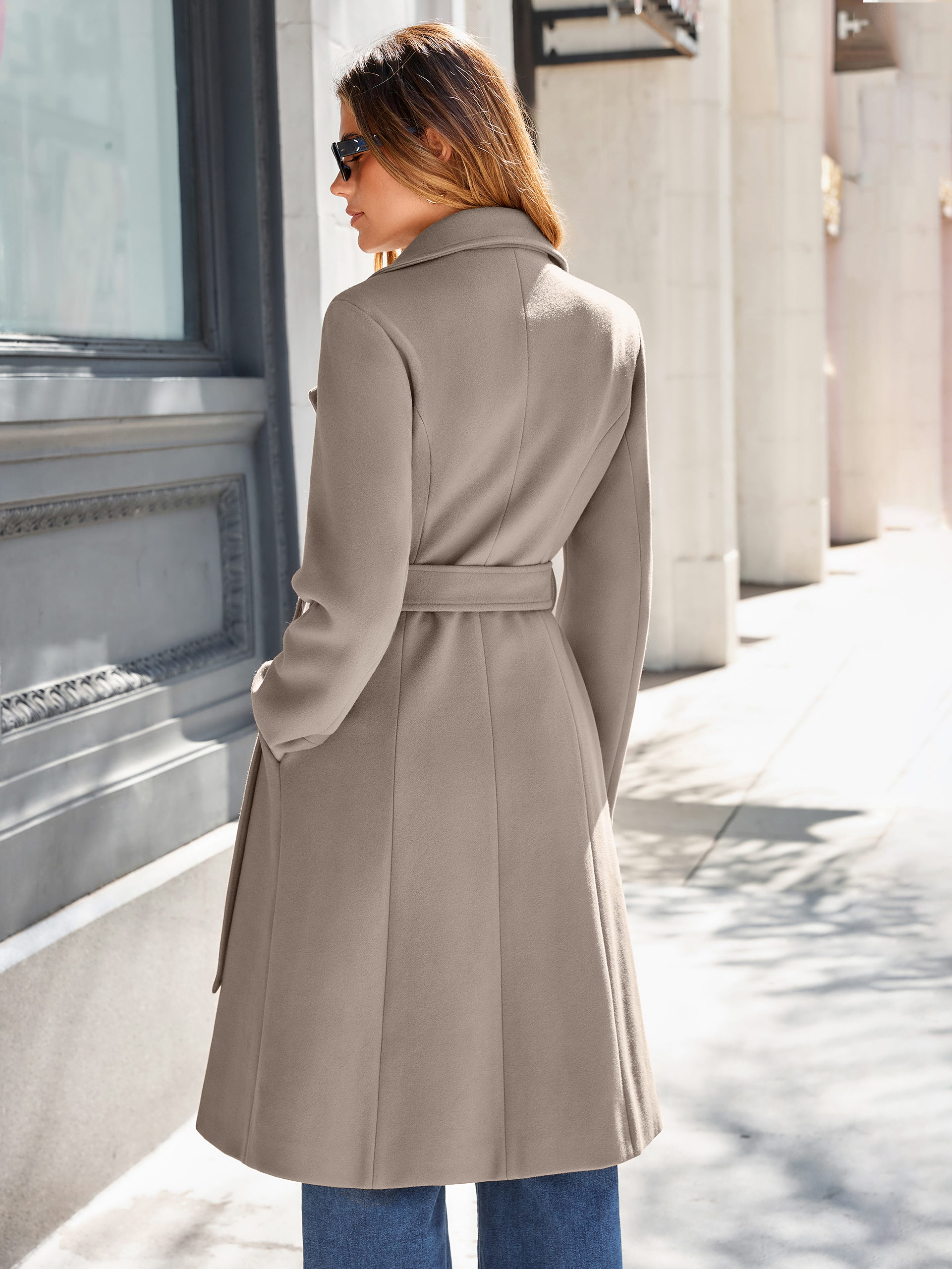 Double Breasted Belted Wool Blend Coat