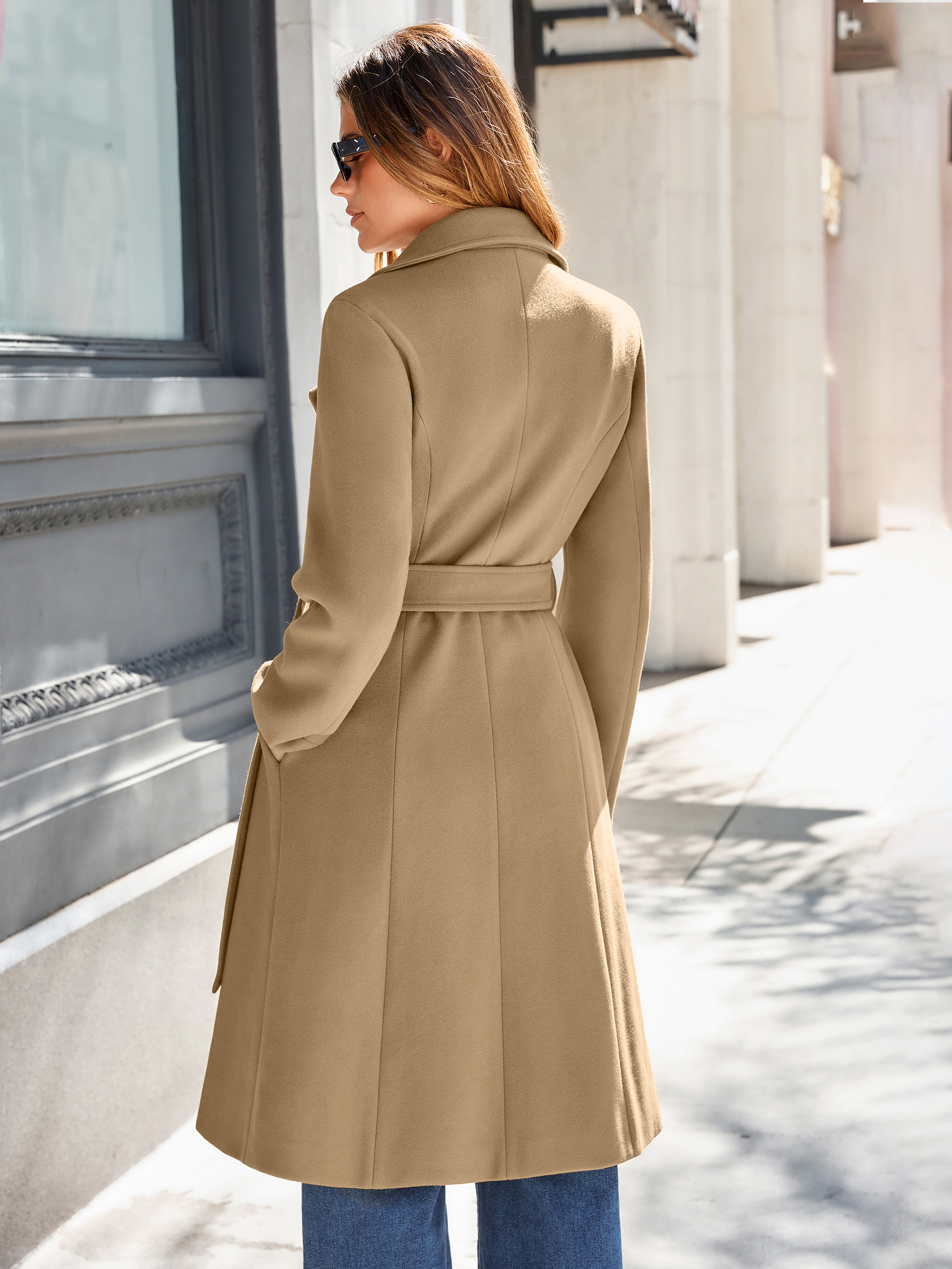 Double Breasted Belted Wool Blend Coat