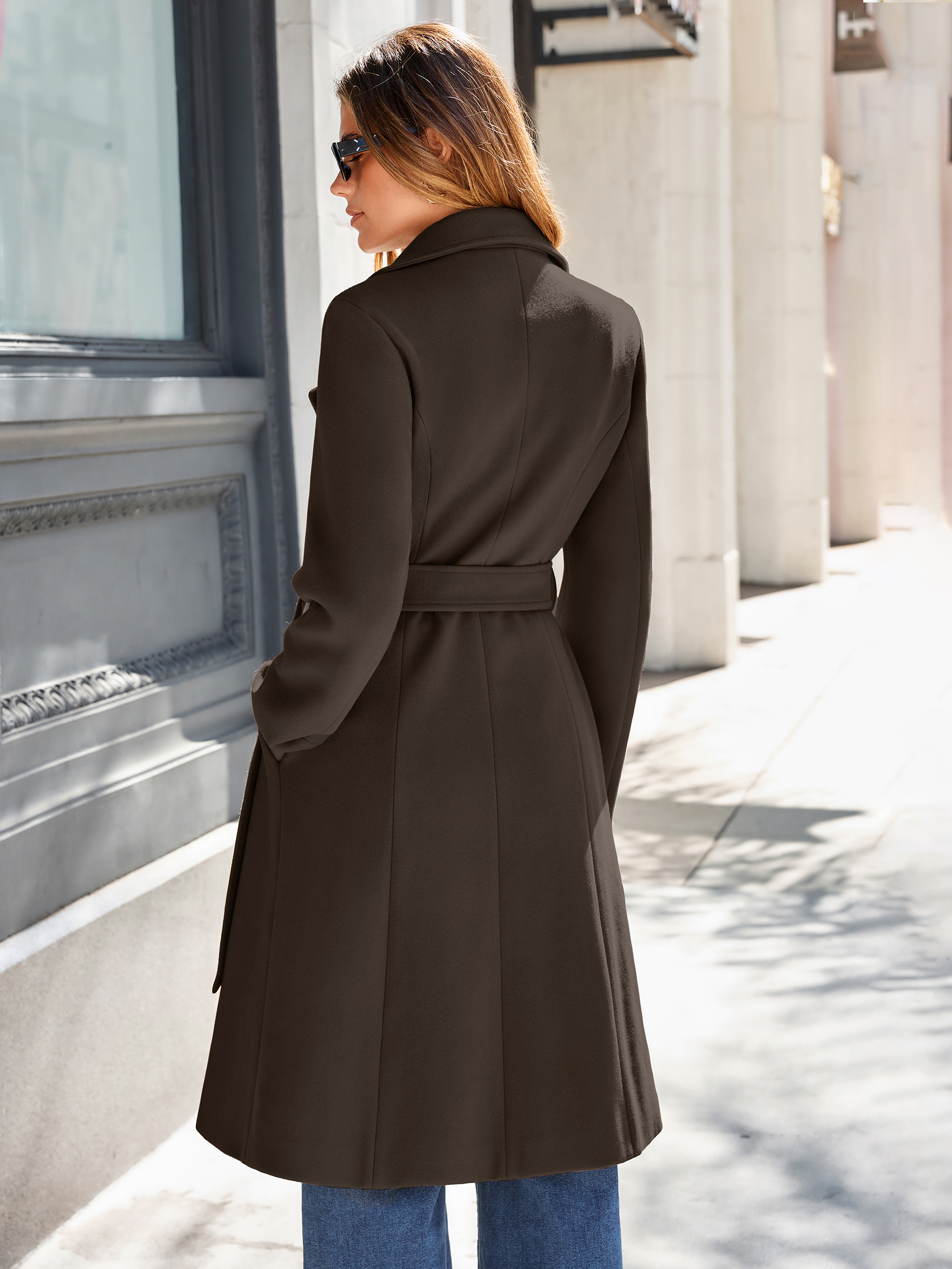 Double Breasted Belted Wool Blend Coat