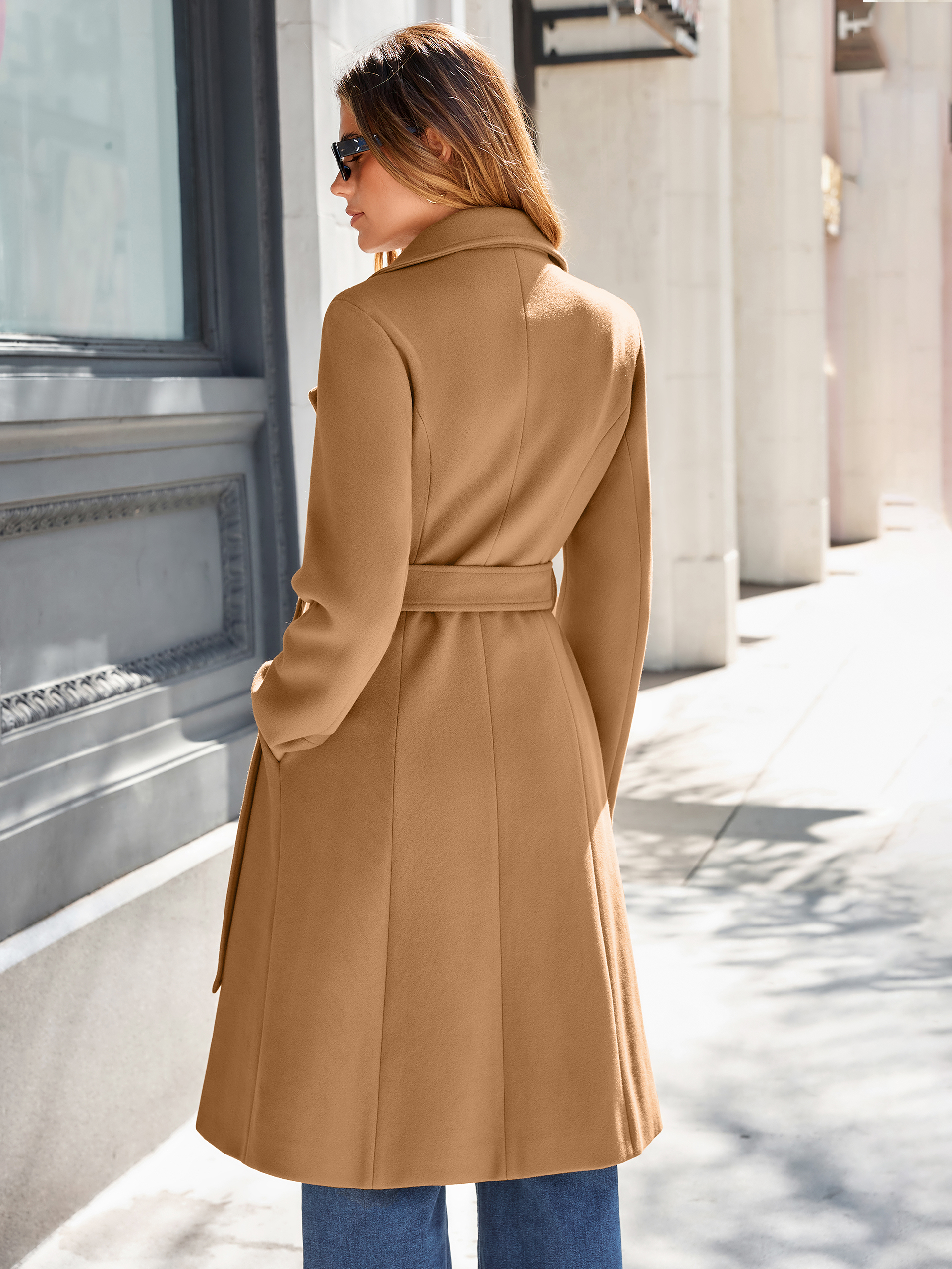 Double Breasted Belted Wool Blend Coat