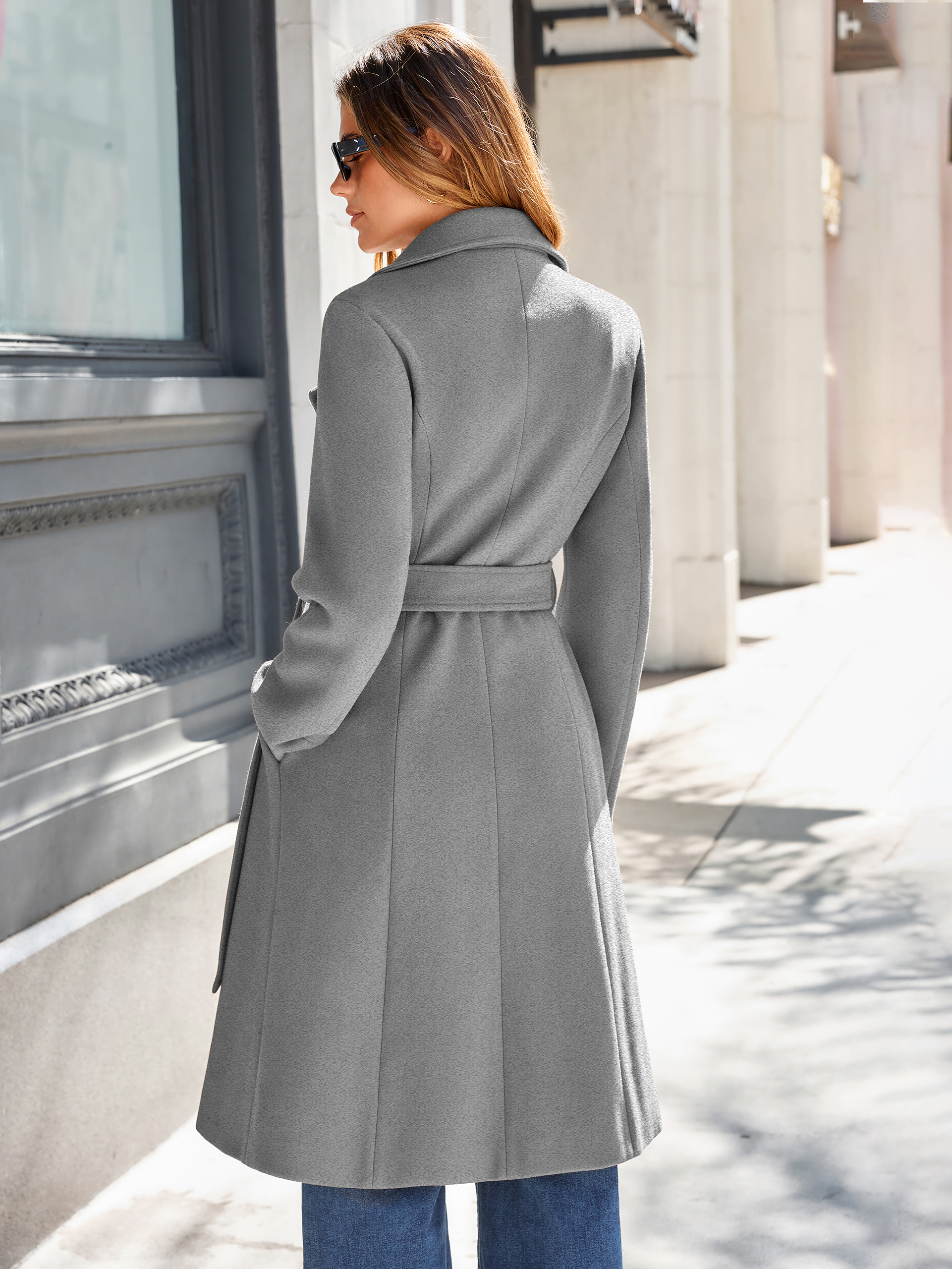 Double Breasted Belted Wool Blend Coat